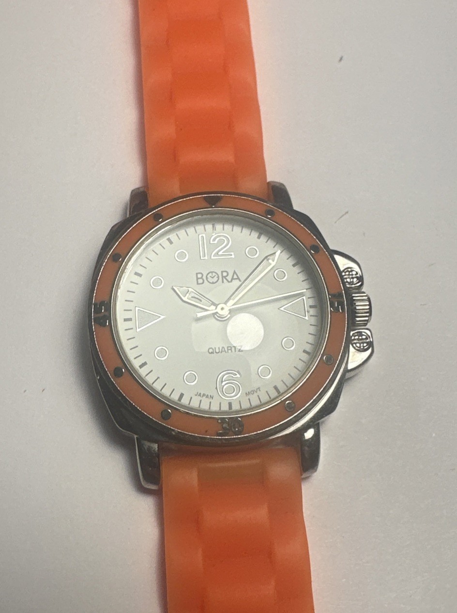 BORA watch Orange Bezel and Orange SILICONE RUBBER BAND – New Battery