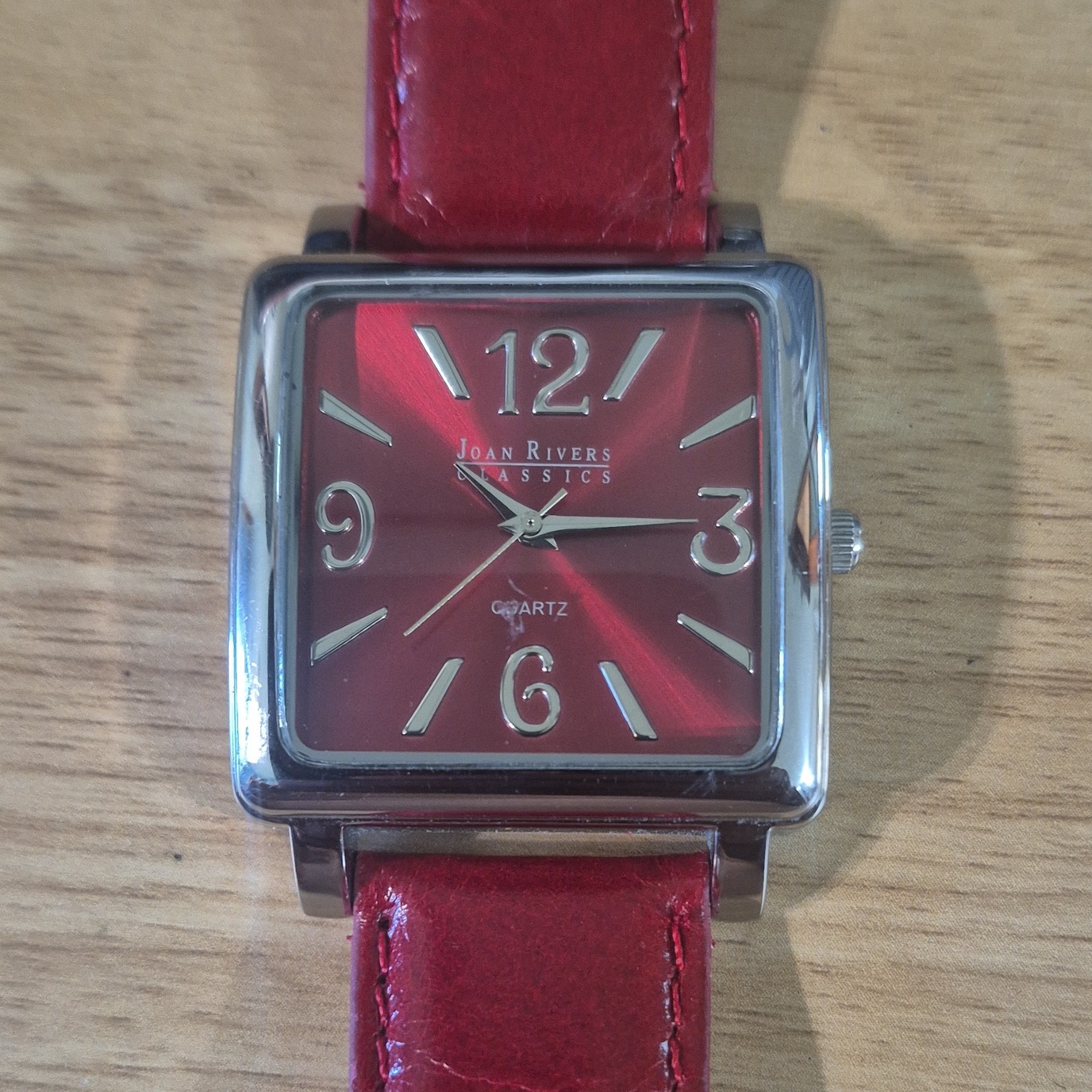Joan Rivers Classics Women’s Quartz Square Analog Watch Red Dial Red Leather