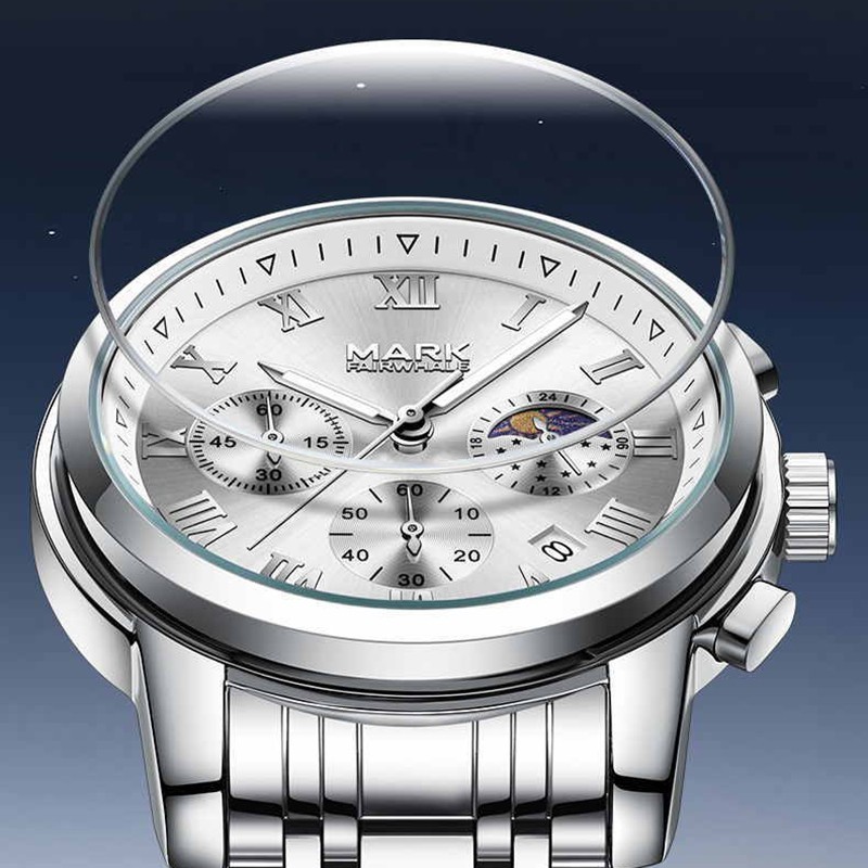 MARK FAIRWHALE Men’s Gift Calendar Moon Phase Chronograph Luminous Quartz Watch