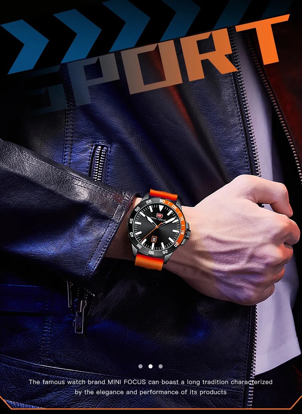 Men’s Watches Complete Calendar Quartz Movement Blue Silicone Strap Wristwatch