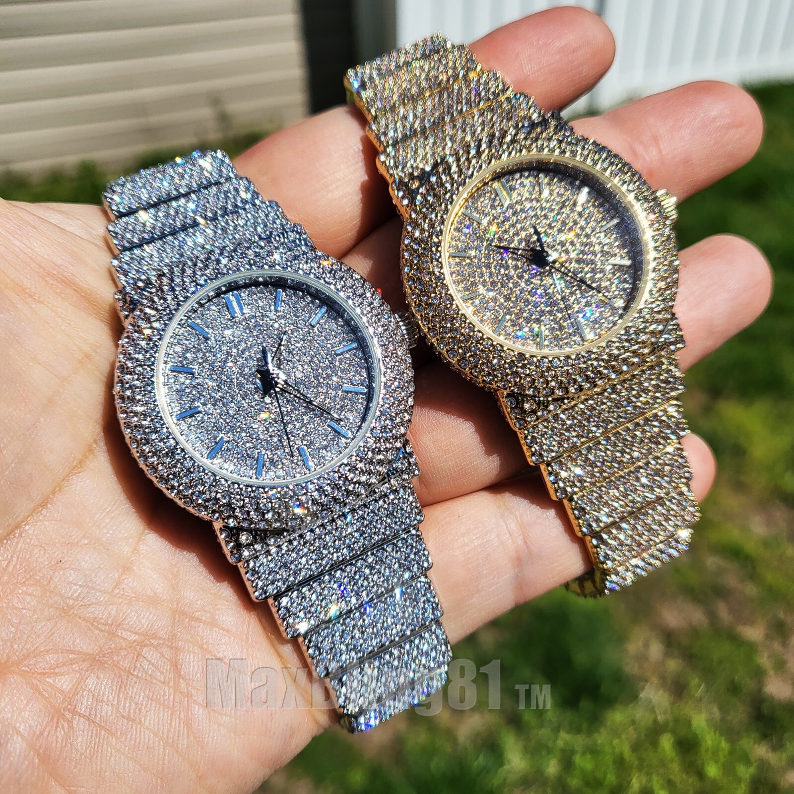 Women Watch Round Luxury Chandelier Hip Hop Lab Diamond Full Iced Wristwatch