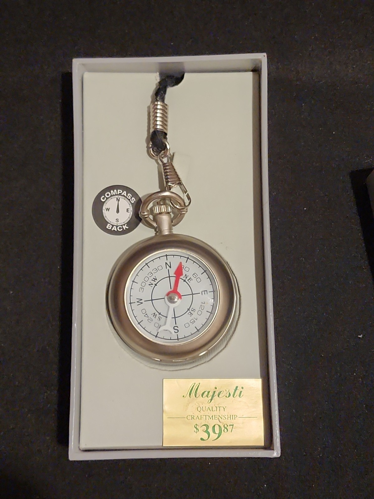 Vintage Majesti Quartz Pocket Watch with Built-in Compass, Chain, and…