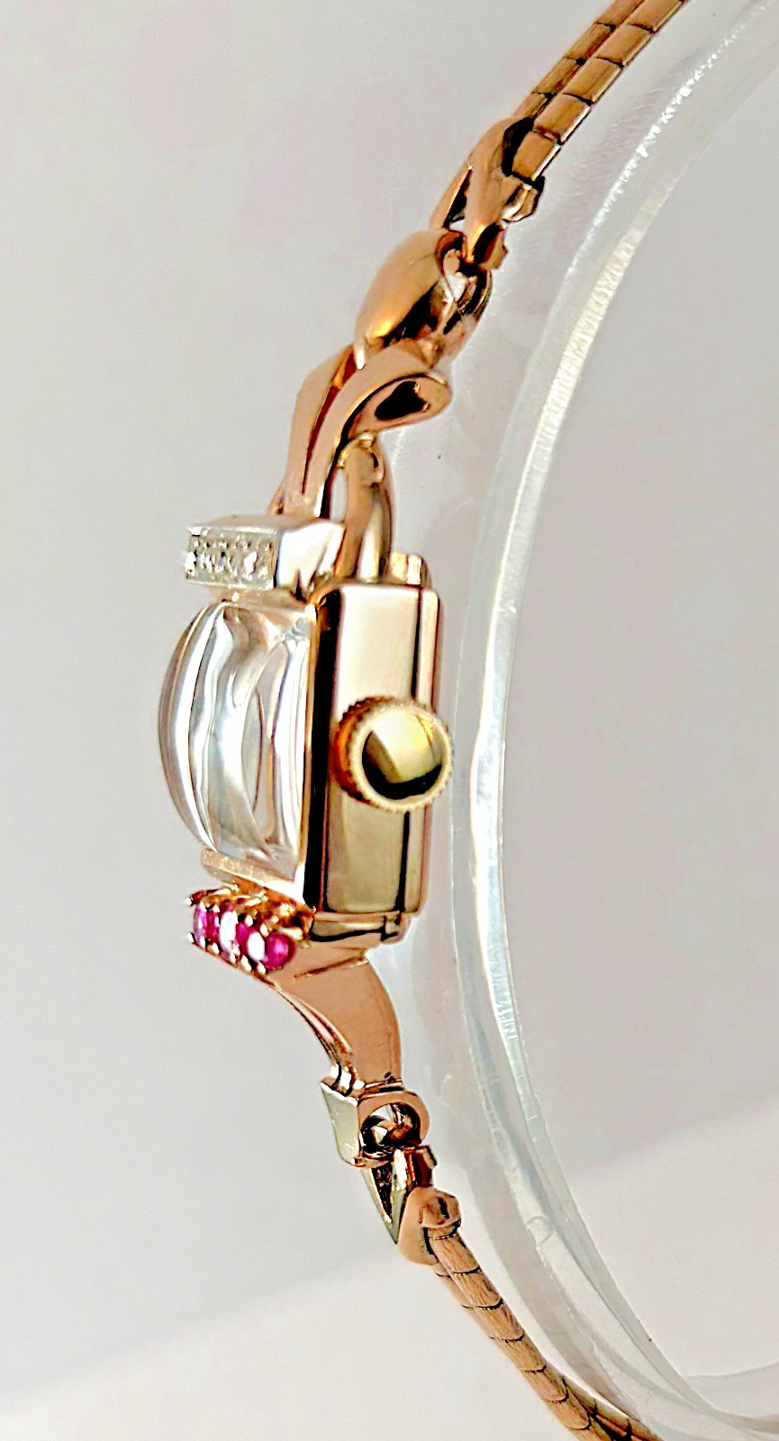 Vintage Alton Solid 14K Rose Gold Diamons Rubies Petite Cocktail Lady’s Watch