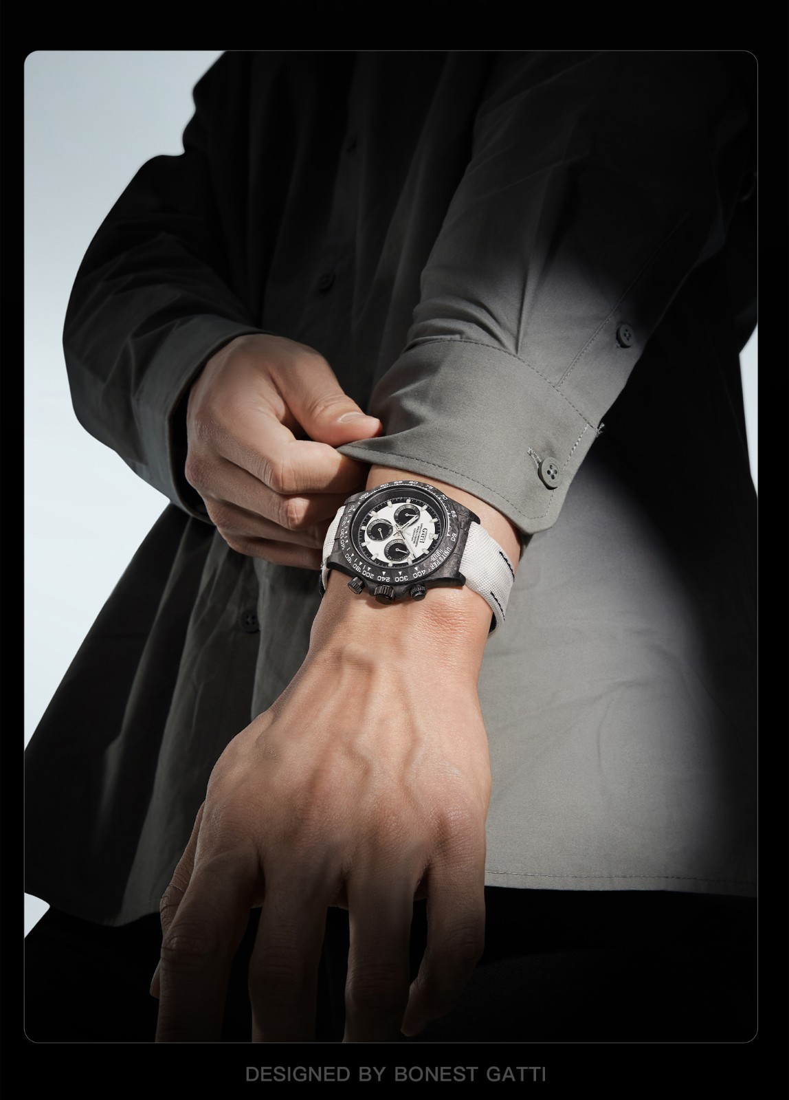 BONEST GATTI Men Chronograph Watch Automatic Mechanical Wristwatch Carbon Fiber