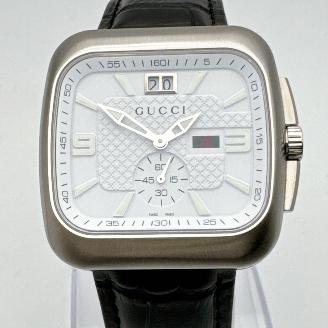 GUCCI Coupe Big Date Watch White Dial Timepiece Mens Luxury Authentic