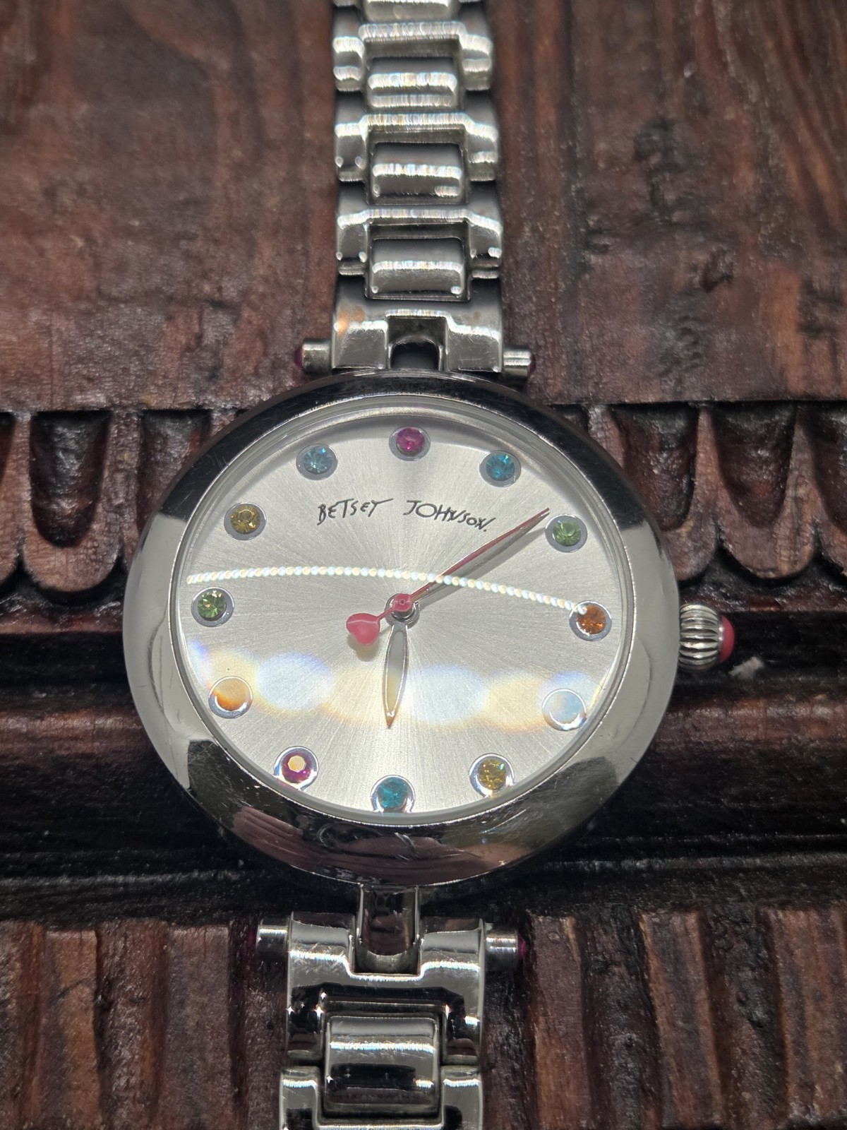 DESIGNER BETSEY JOHNSON BJ00285-01 Wristwatch WATCH Silver Tone Colorful Details