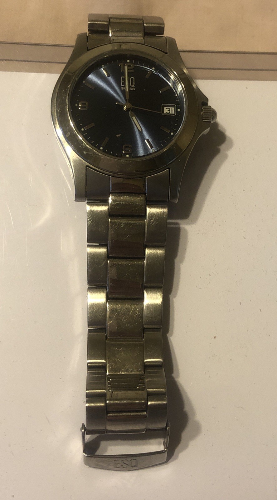 Vintage ESQ Esquire Movado E5063 Stainless Steel Date Quartz Watch Made in Swiss