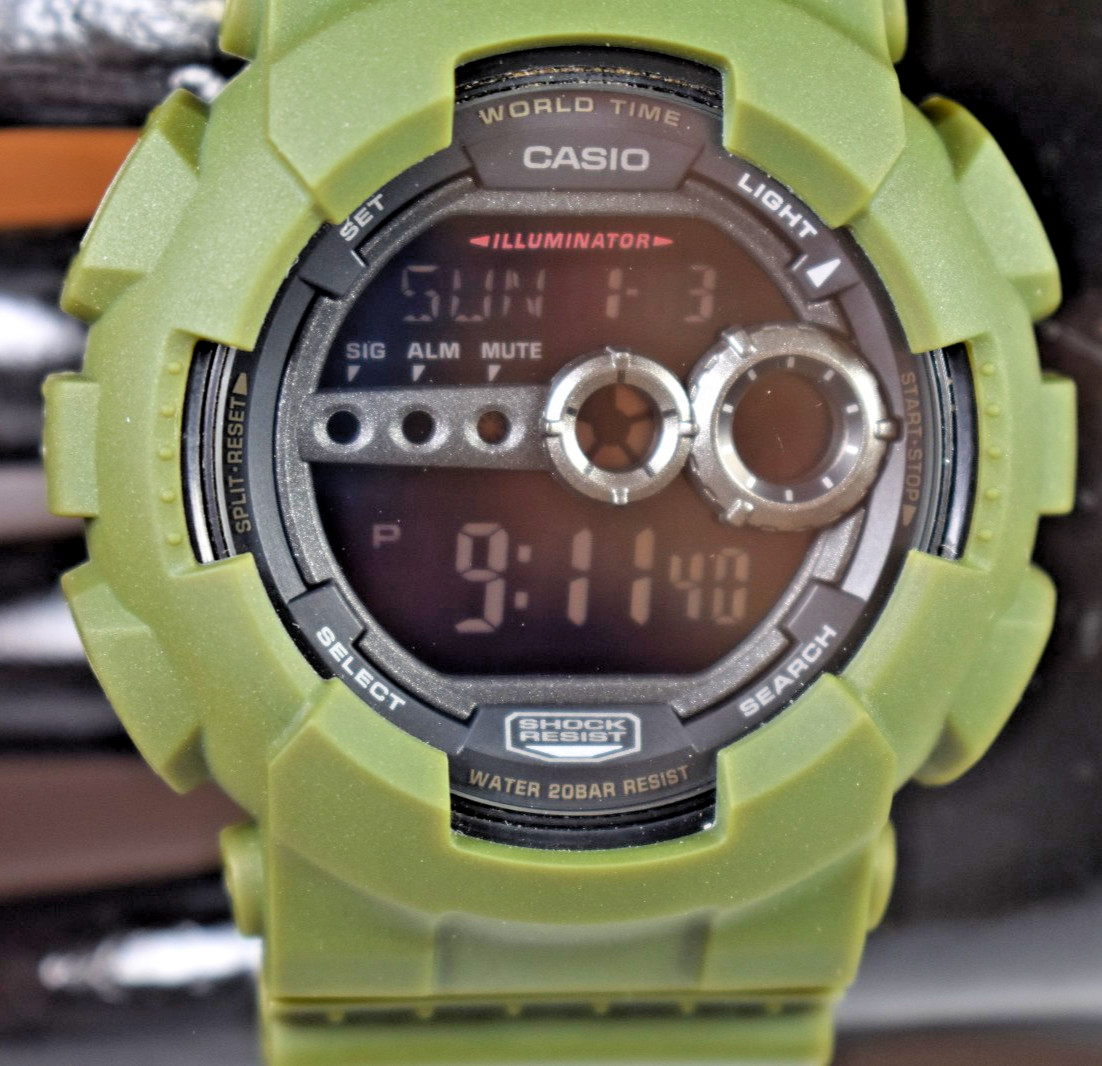 MODIFIED Casio G-Shock GD-100 (3263) Men’s Military Green Watch NEW BATTERY!