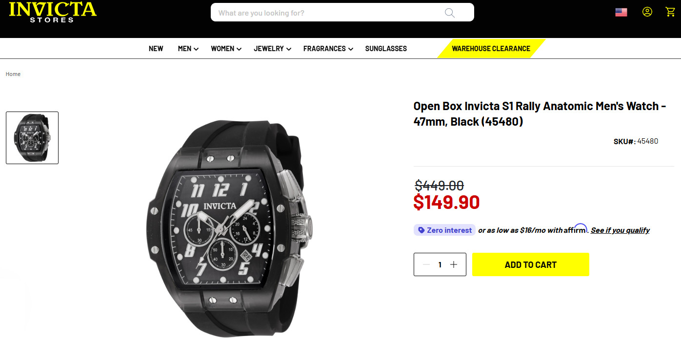 Invicta S1 Rally Anatomic Chrono Men’s Watch 47mm Black with Back Dial Date NEW