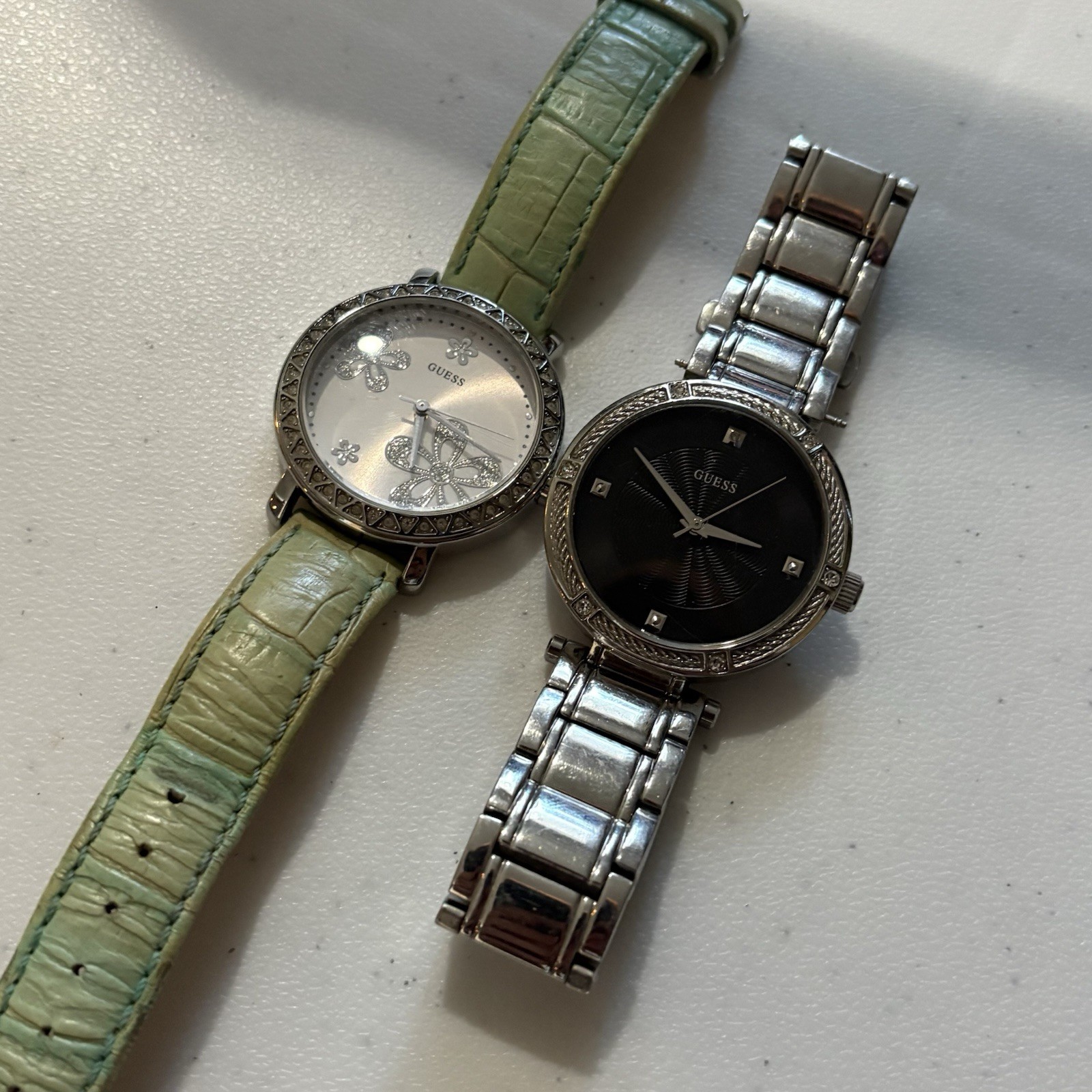 Pair of Guess Women’s Watches Black Crystal Dial, White Butterfly Dial, Working