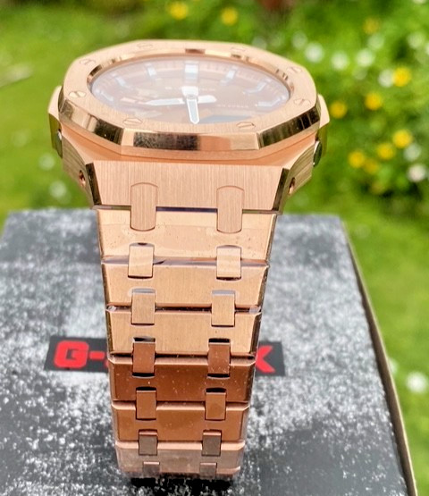 New Casio G-Shock GA2100 added Stainless Steel All Rose Gold Color MOD