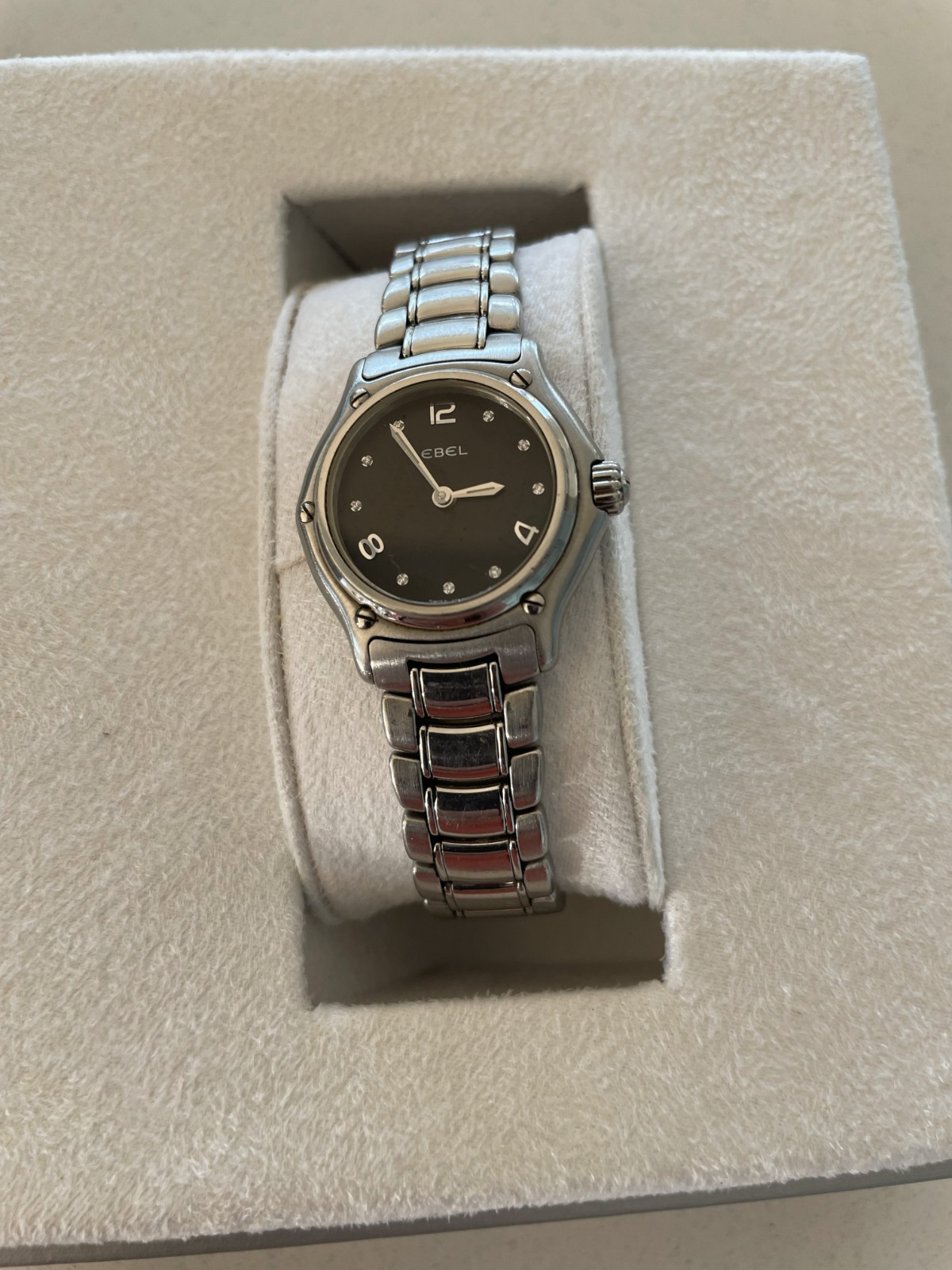 Women Ebel 1911 White Gold, Stainless Steel, and Diamonds Watch with black face
