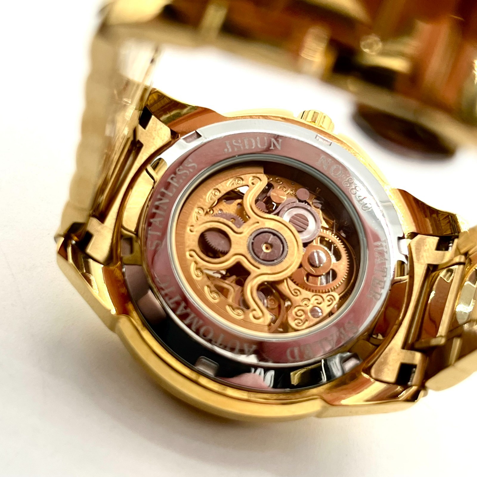 JSDUN Men’s Stainless Steel Case Water Resistant Wristwatch Gold Model 8840