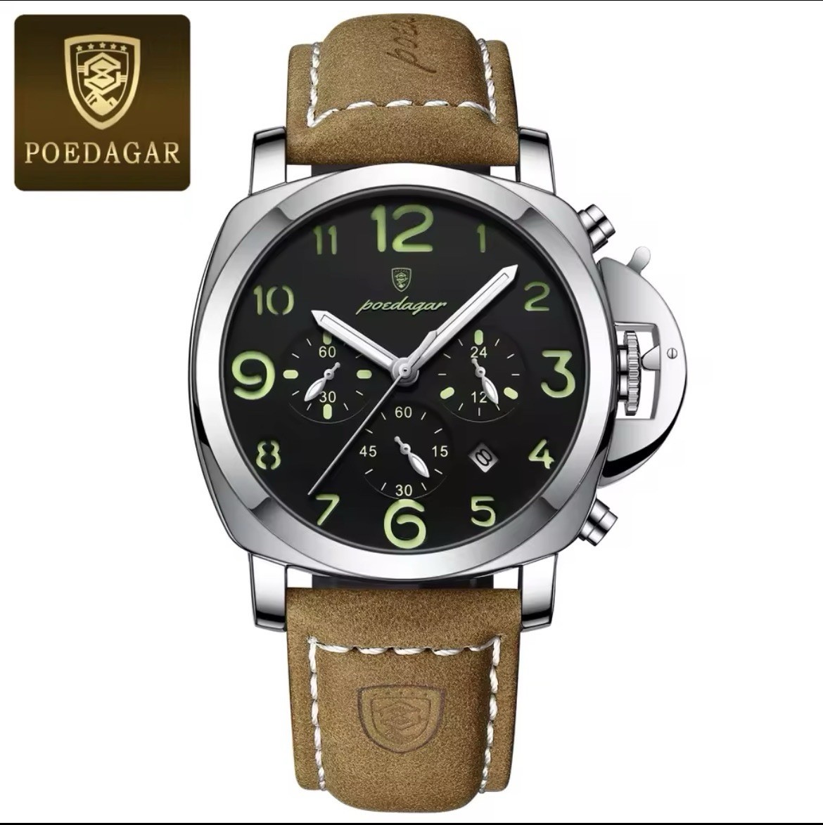 POEDAGAR Luxury Man Watch Quartz Waterproof Luminous Date Chronograph Leather