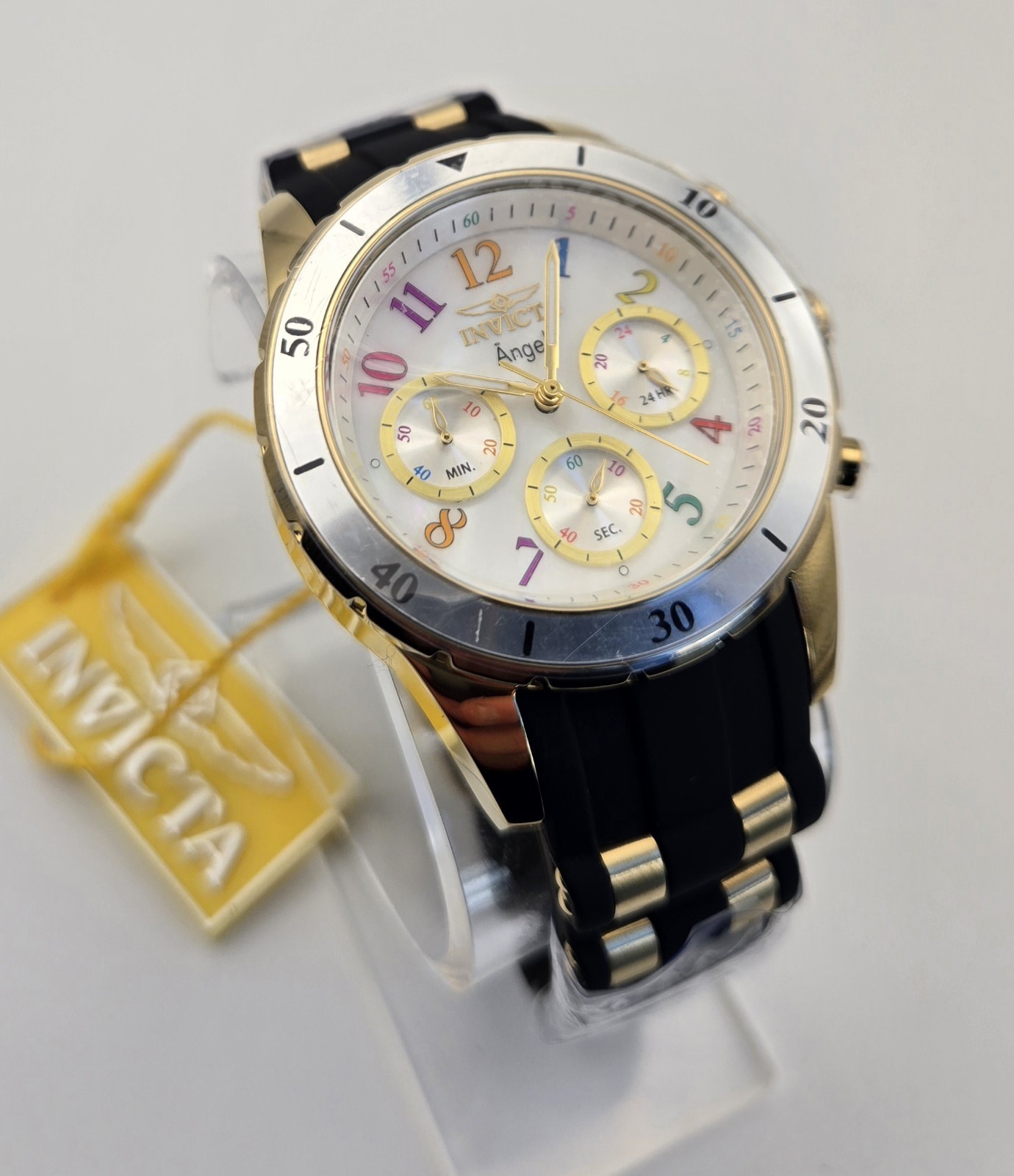 Invicta Angel 49803 Women’s Chronograph Watch Black Gold Rainbow Dial 40mm NIB