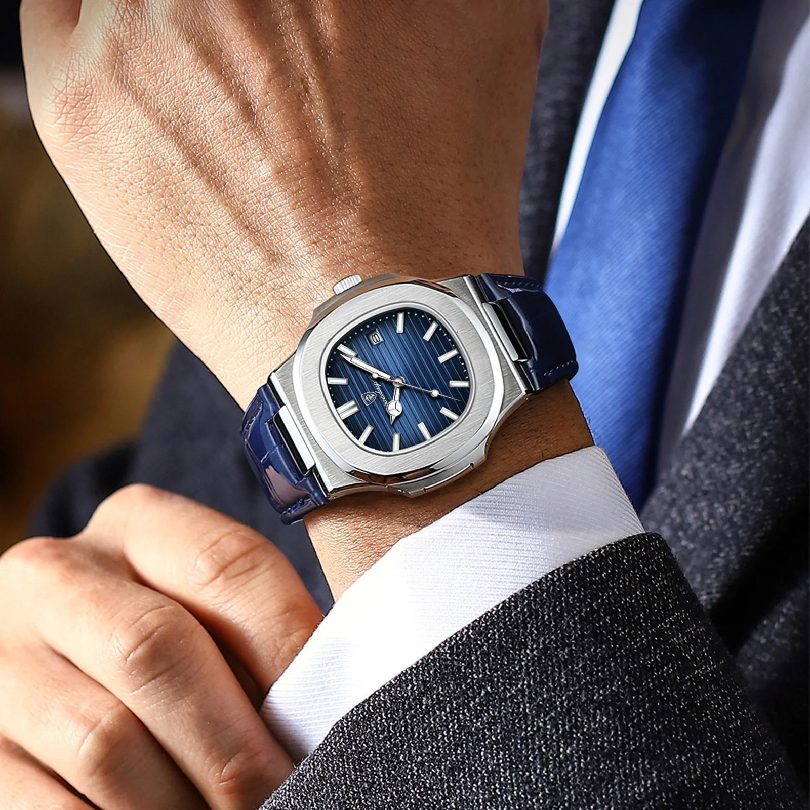 POEDAGAR Men’s Quartz Watch Date Luxury 30M Waterproof Leather Luminous NEW