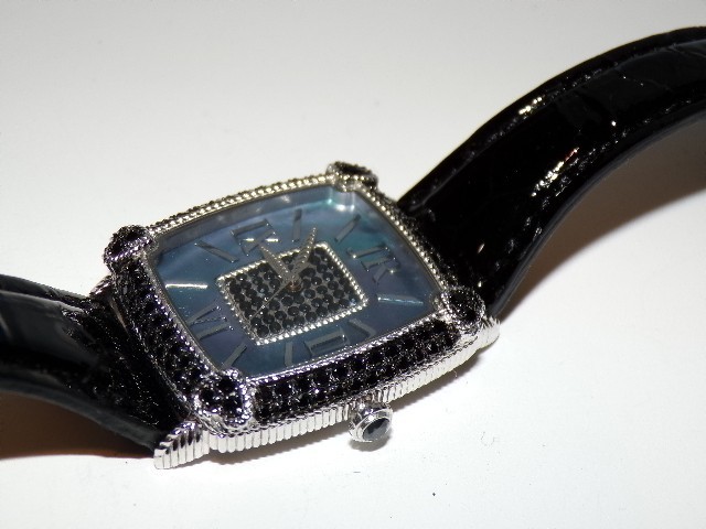 Judith Ripka Monaco Black Stone Bezel and Dial Designer Quartz Watch [459T]