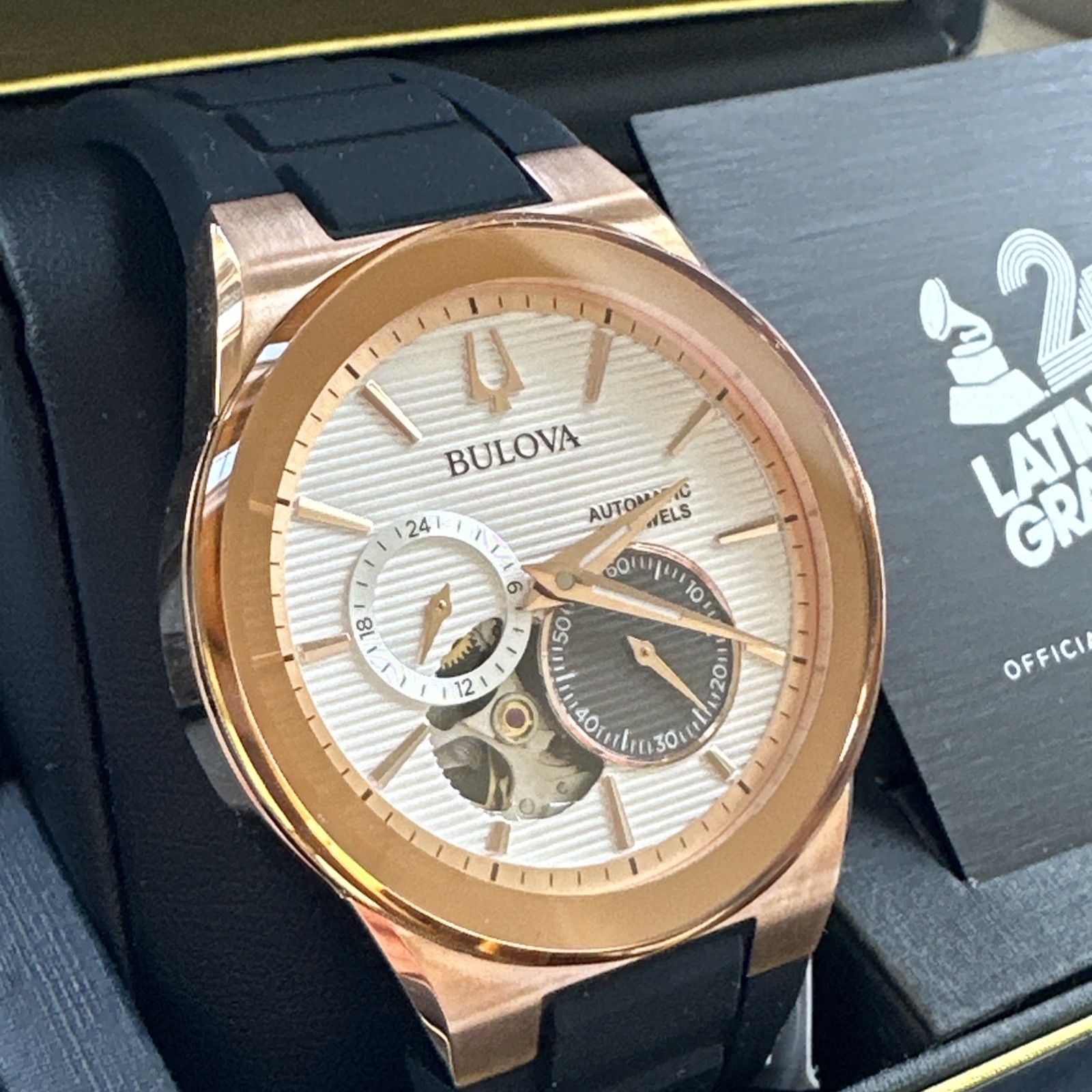Bulova Men’s Millennia Automatic Black Silicone Latin Grammy Watch 38MM 97A186