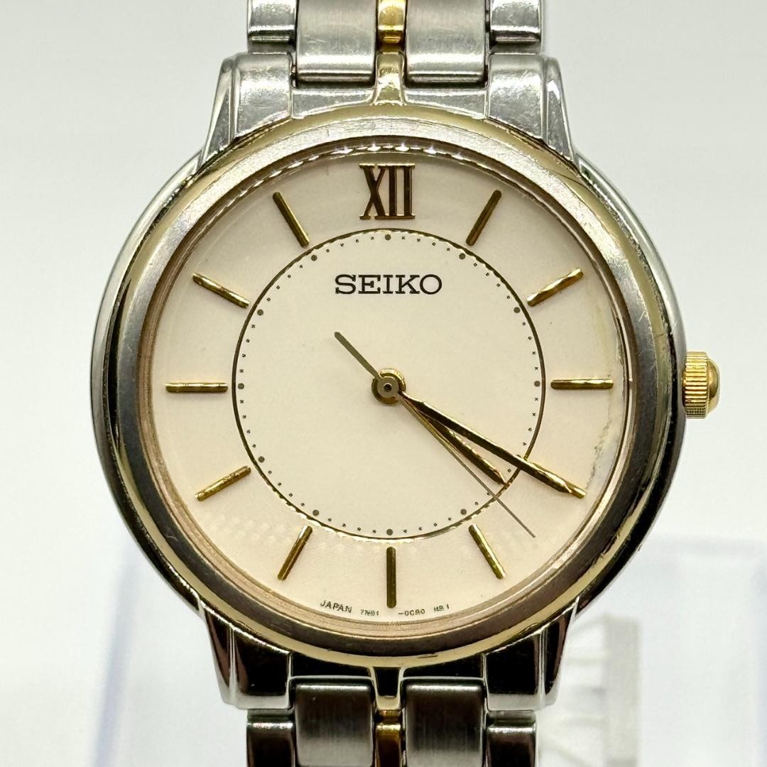Working condition SEIKO watch, ivory dial, 3 hands, 7N01-0BC0 From Japan