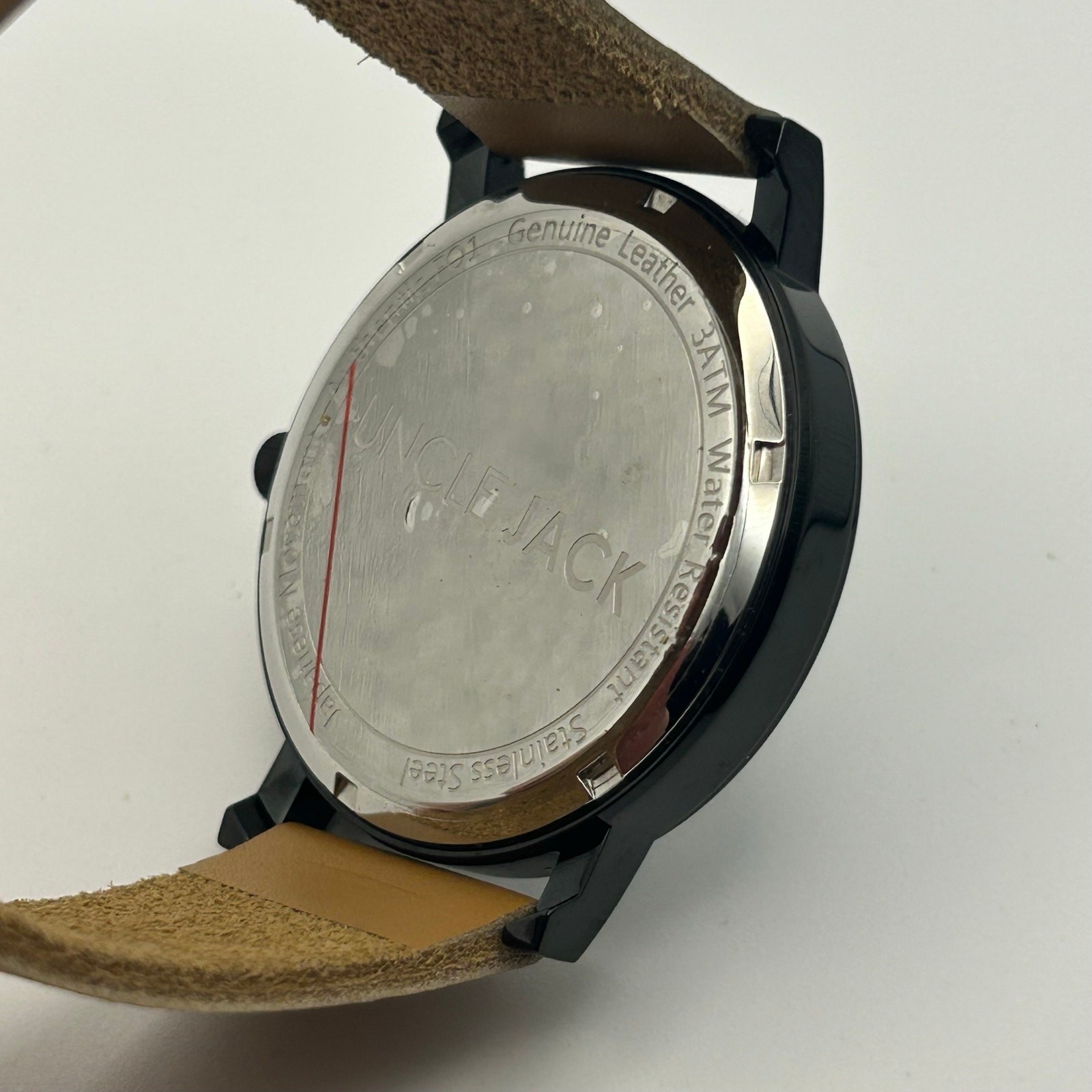 Uncle Jack Black Case Tan Genuine Leather Men’s Minimalist Watch New Battery
