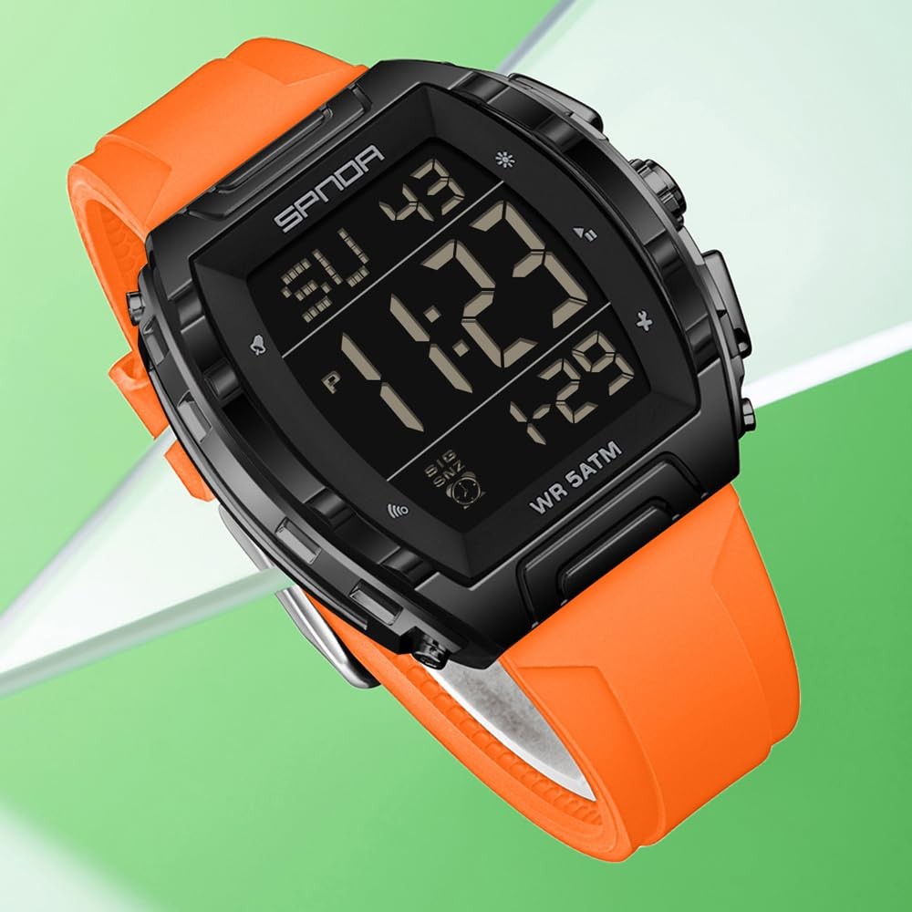Luxury Men’s Digital Watch Tonneau Shape Dual Time 5ATM Waterproof Countdown …
