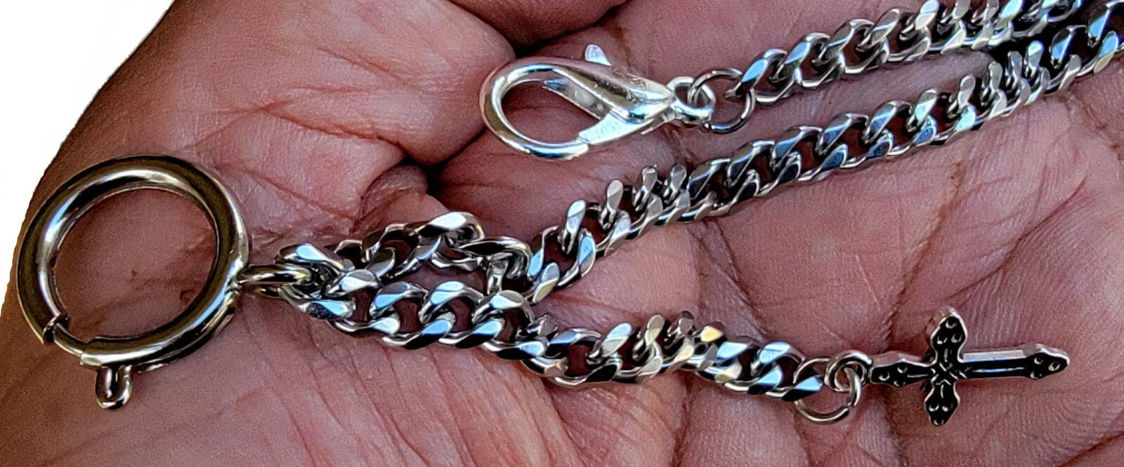 12 Inches Long Silver Tone Strong Pocket Watch Solid Chain