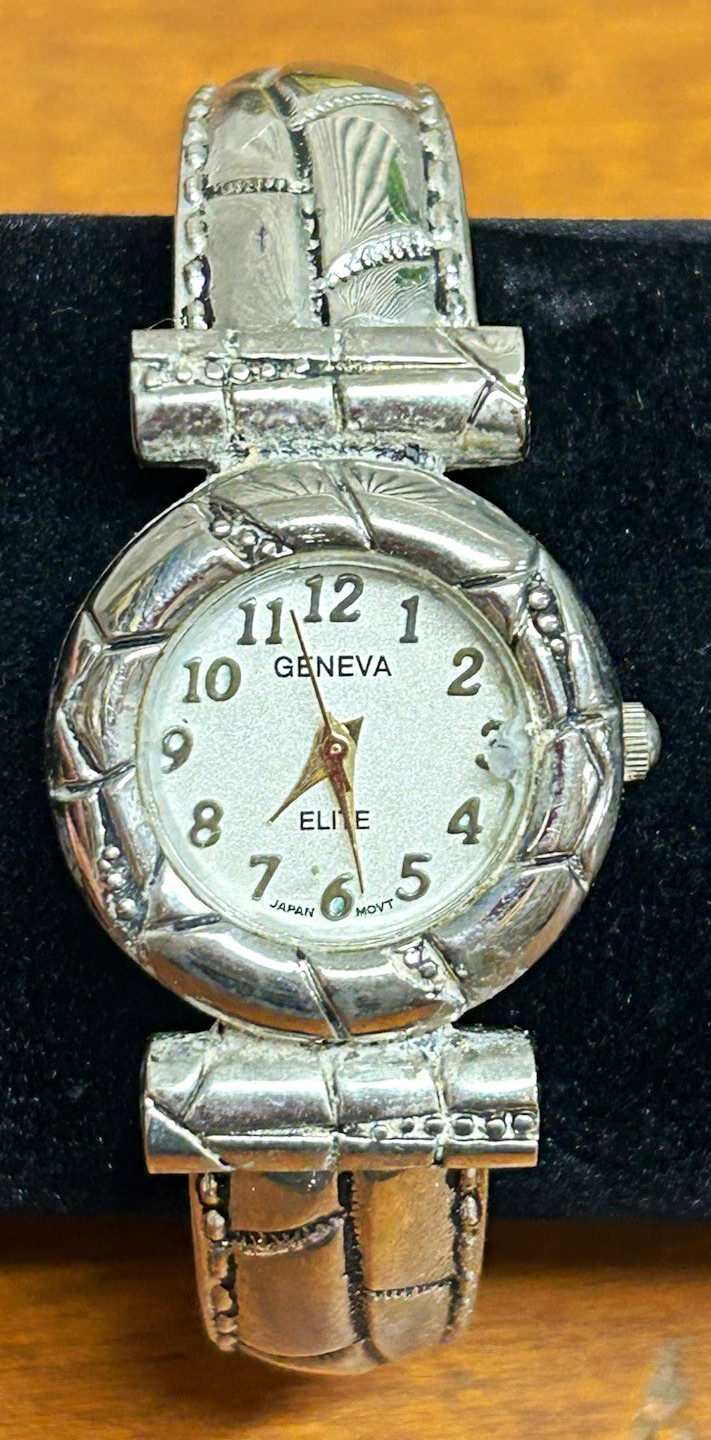 Geneva Elite Women’s Quartz White Dial Silver Tone Bangle Bracelet Watch