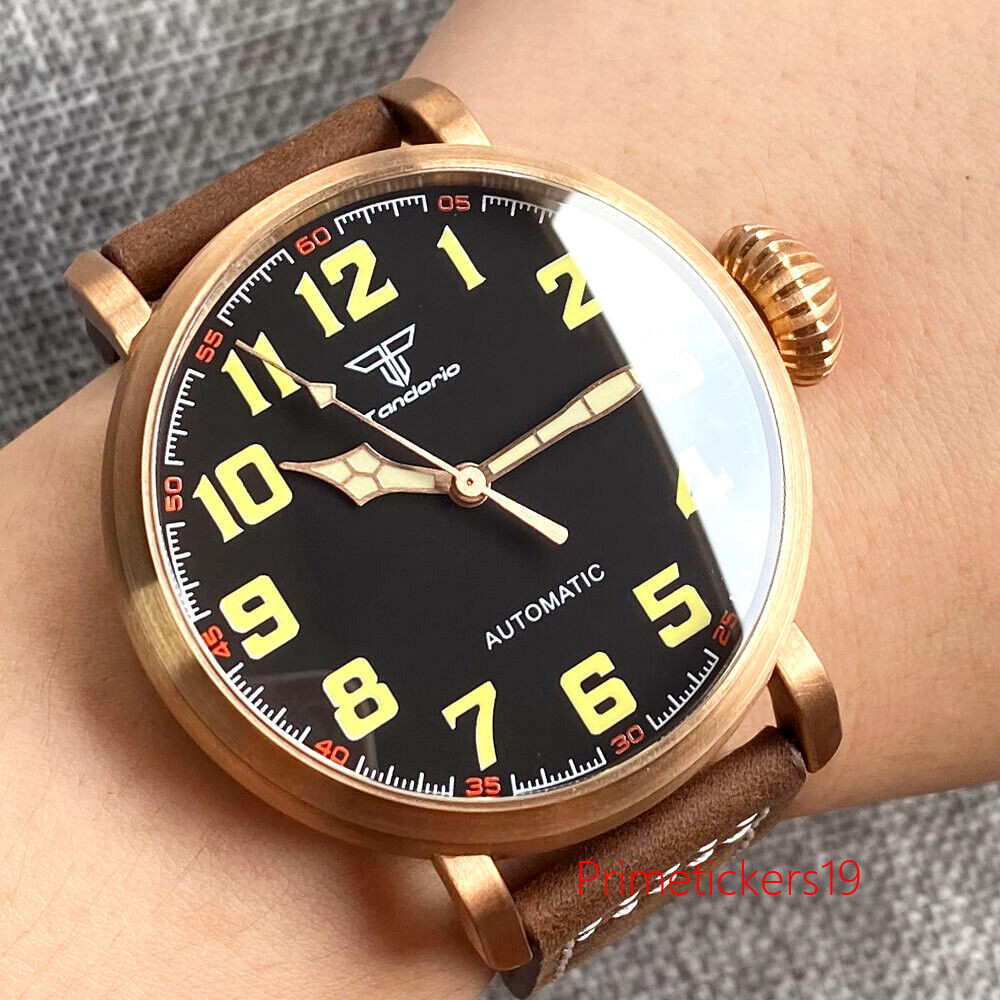Tandorio 46.5mm Real CUSN8 Big Bronze Automatic Men Watch Sapphire NH35A PT5000