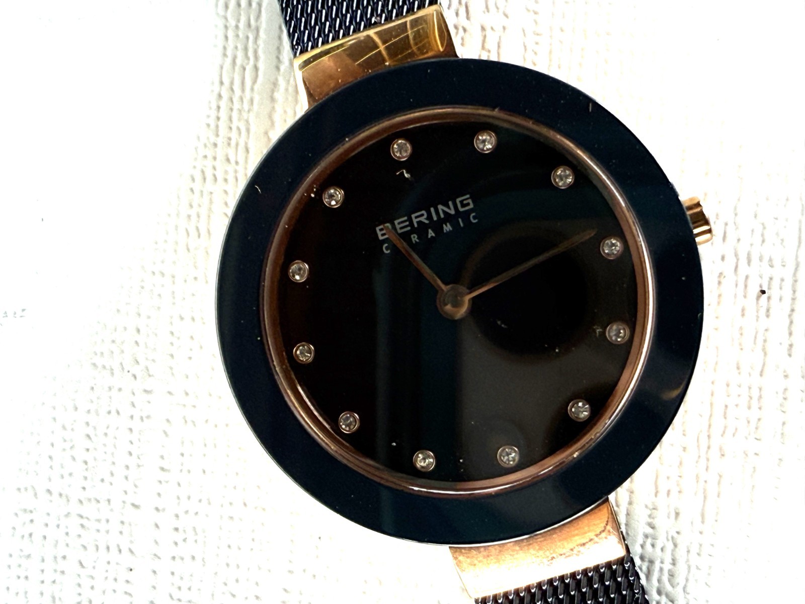 Bering Watch Ceramic Rose Gold Blue Bracelet Saphire Crystal 11429367 *dsp