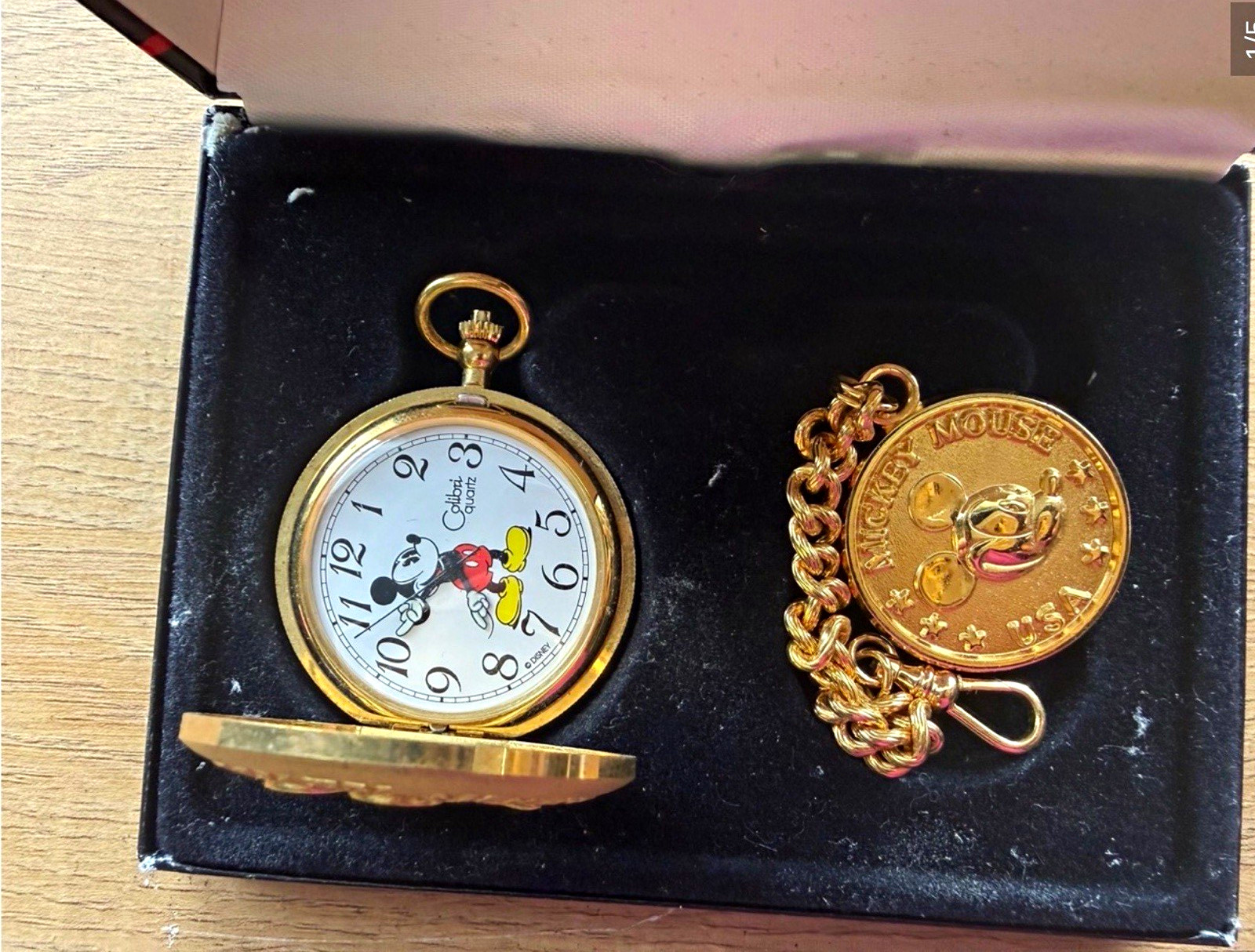 Colibri Quartz Full Hunter Mickey & Co. Disney Pocket Watch w/ Chain & Box