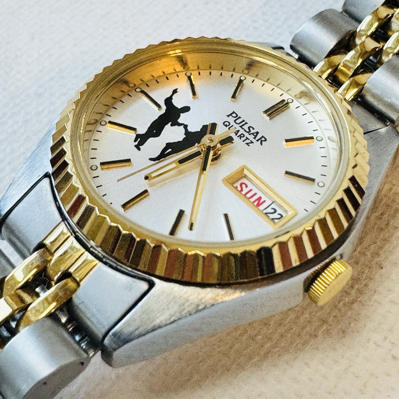 Vintage Seiko Pulsar Women’s President Day/Date Watch Silver Gold V783-X003