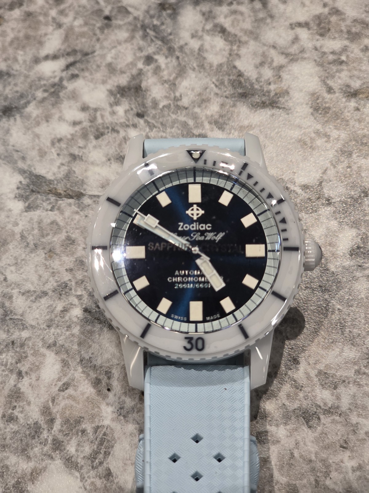 Zodiac Super Sea Wolf Ceramic Light Blue Automatic Compression Dive Watch ZO9590