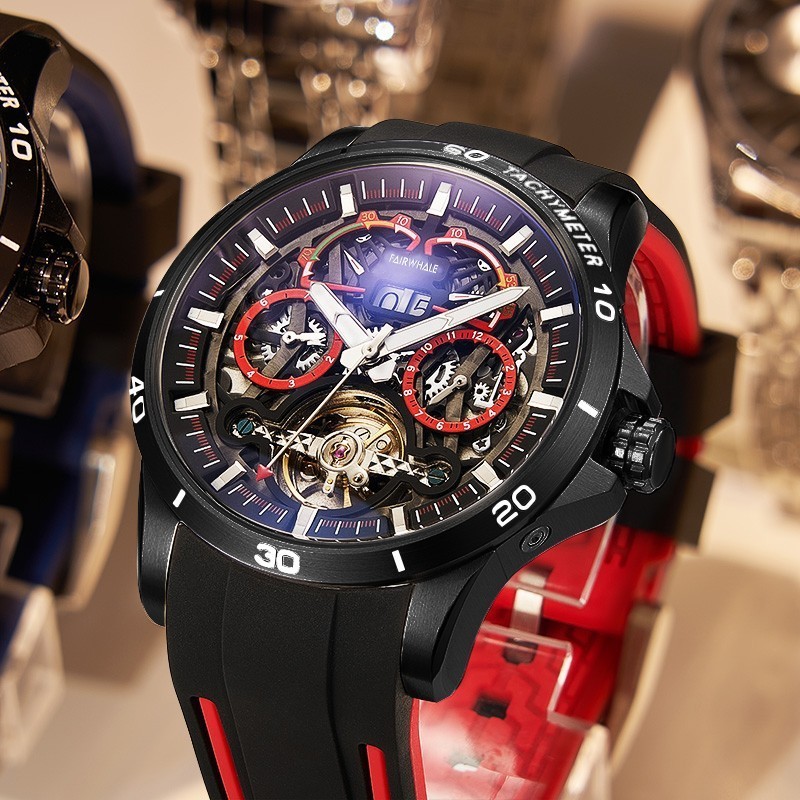 MARK FAIRWHALE Men Tonneau Multifunction Tourbillon Mechanical Automatic Watch