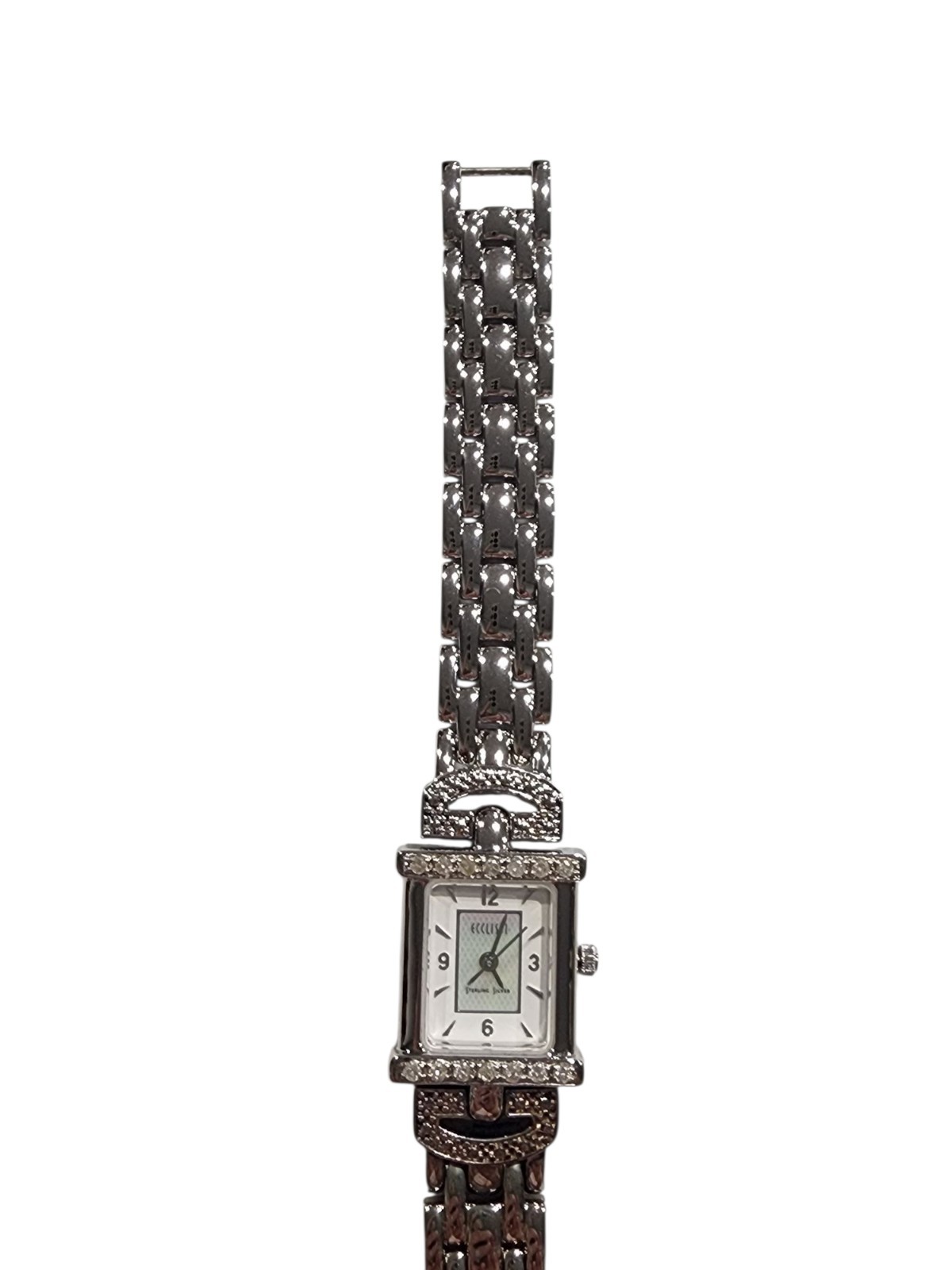 Ecclissi .925 Sterling Silver & Diamond Bezel Womens Watch 32375 – 7.25″ L As Is