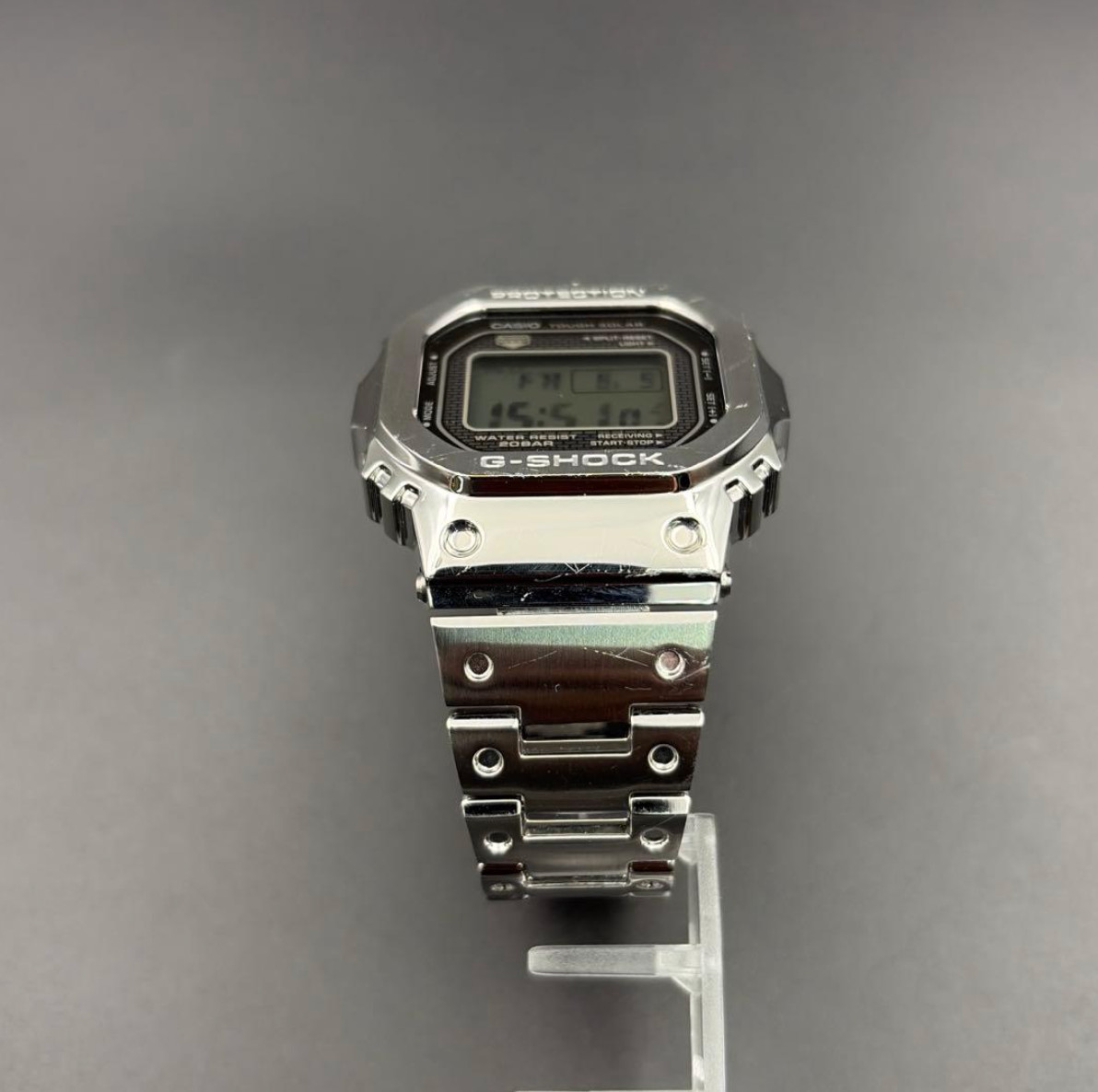 Casio G-SHOCK GMW-B5000D-1JF Full Metal Silver Bluetooth Solar Tested Used