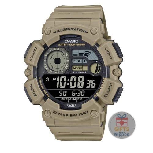 Casio WS-1500H-5BV Men’s Digital Watch Quartz Resin Case PU Band Black Moon Dat