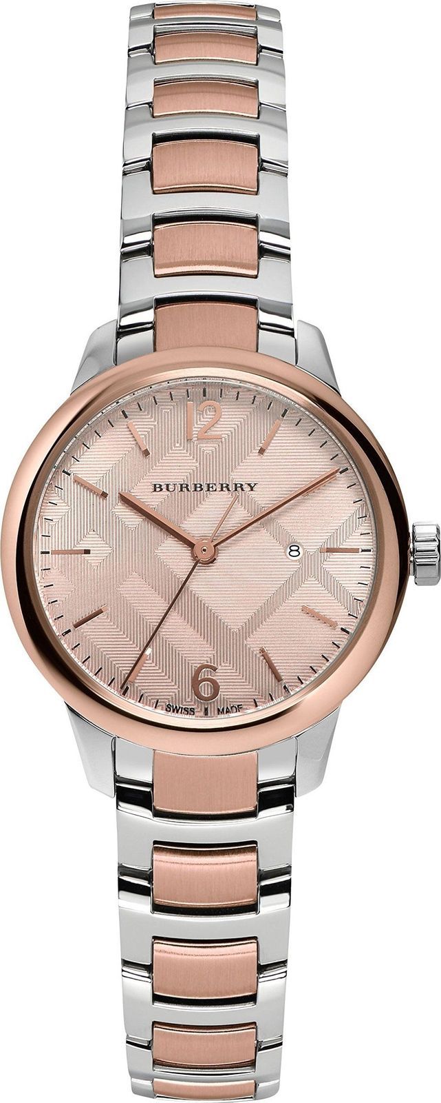 NWT-WOMEN’S BURBERRY SILVERTONE/ROSE GOLD TONE CLASSIC ROUND WATCH BU10117~$745