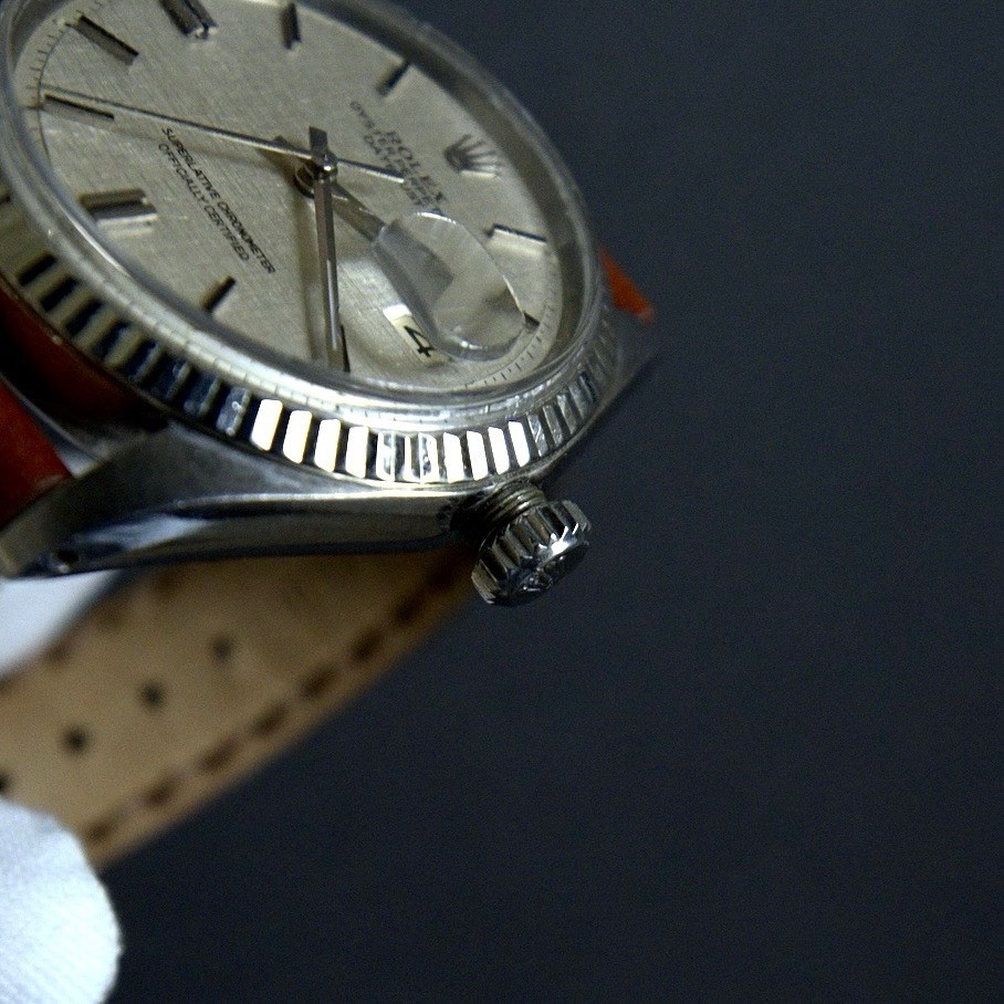 Vintage Rolex Datejust 1600 Linen Dial Pie Pan 36mm Automatic Watch c.1972