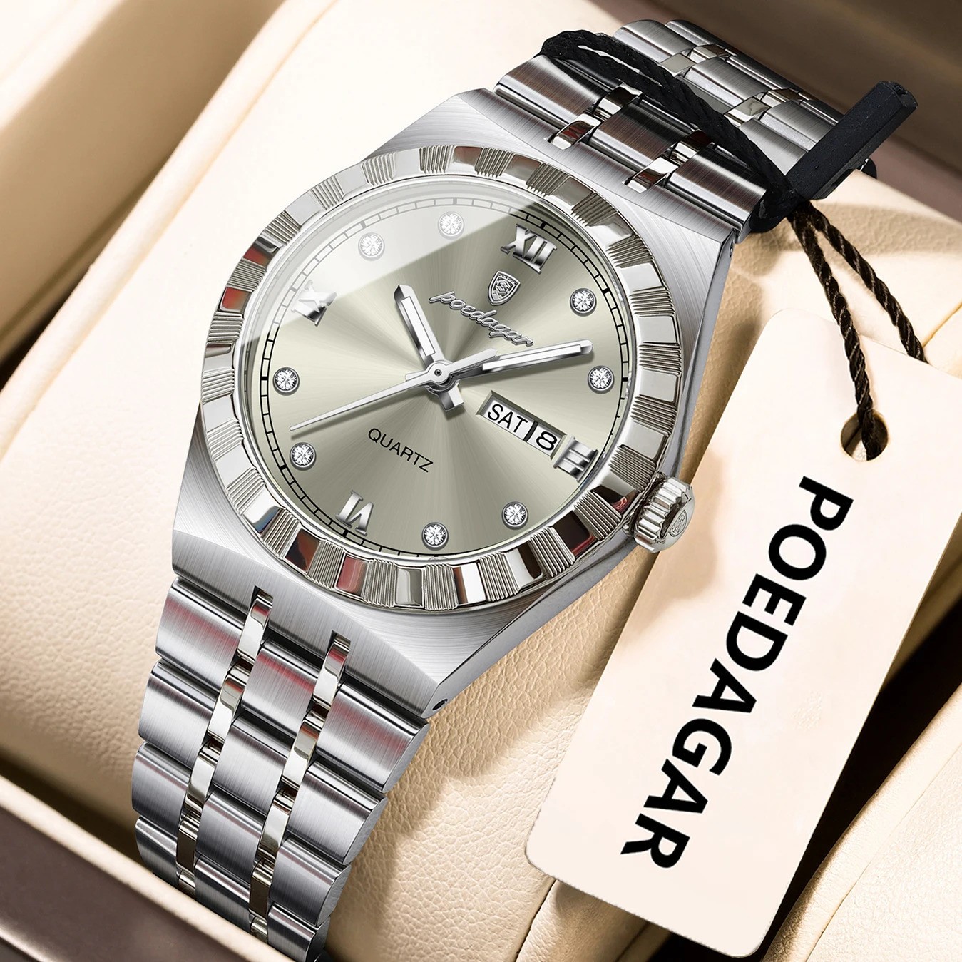 POEDAGAR Women Luxury Watch Quartz Stainless Steel Waterproof Week Date