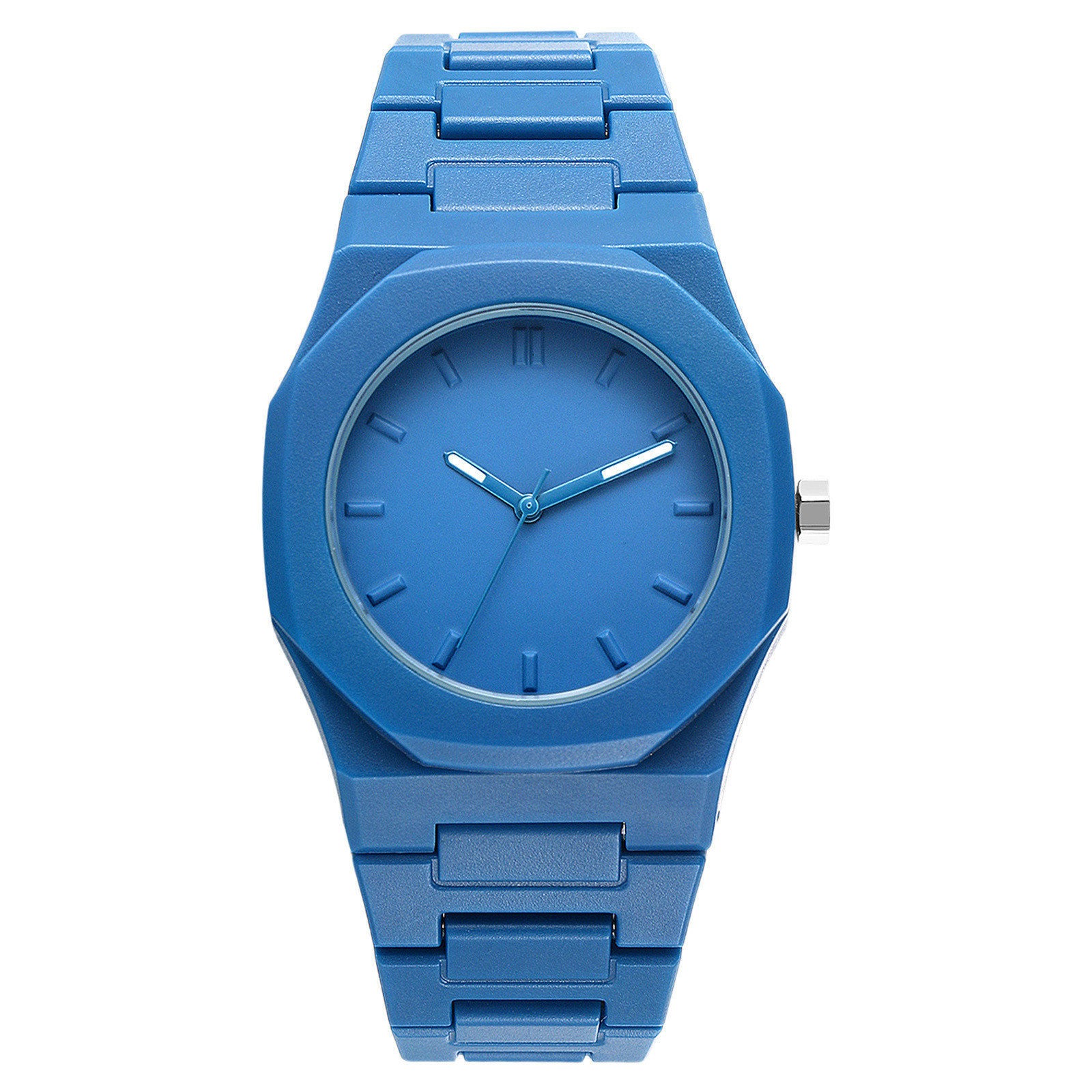 Men Luminous Octagon Dial Quartz Stainless Steel Blue Green Black Band Watch