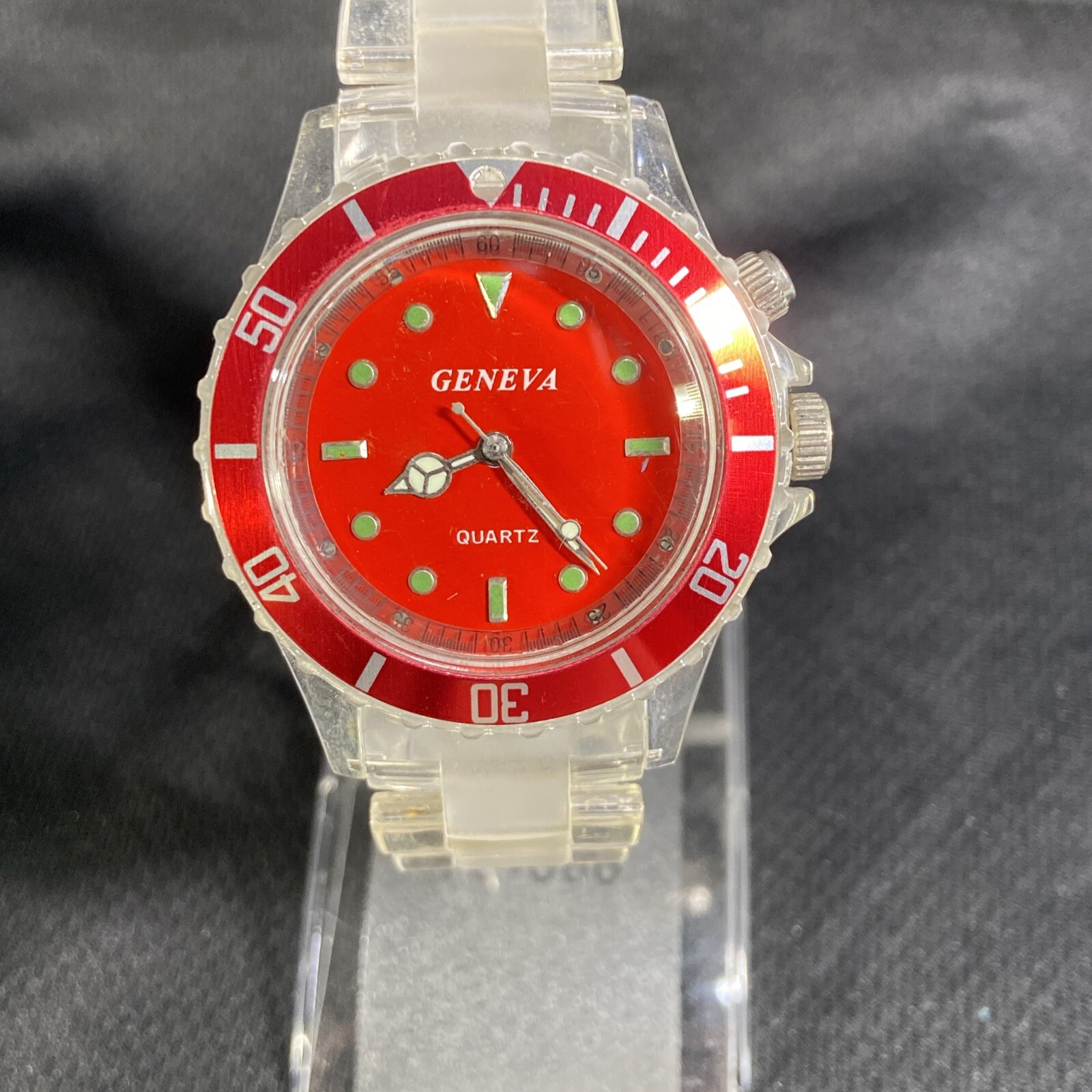 Geneva Red Face Clear Band Light Up Lightshow Club Rave Works READ