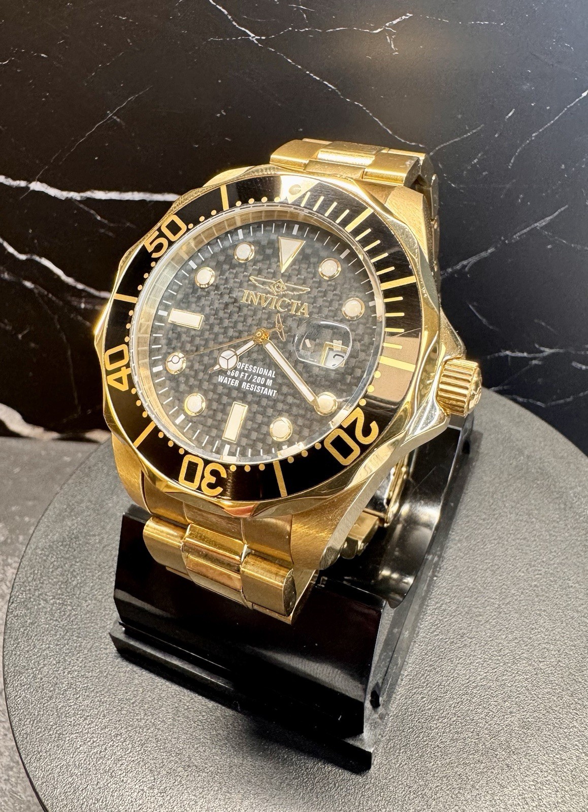 Invicta Pro Diver (14356) Gold Tone 47mm Quartz • Carbon Fiber Dial Men’s Watch