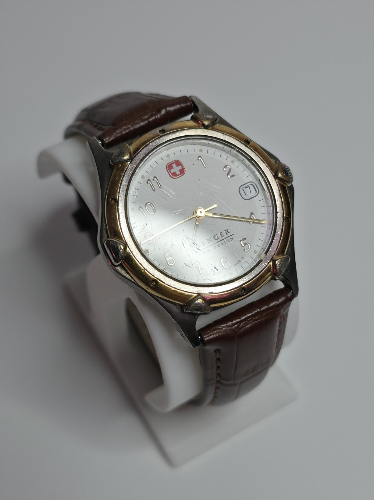 Wenger S.A.K. Design Two-Tone Men’s Quartz Watch – White Dial, Date, Brown…