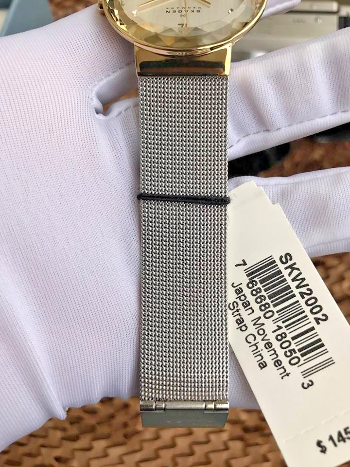 Skagen Watch Ladies Quartz Date Leonora SKW2002 Mineral Crystal Mesh Band