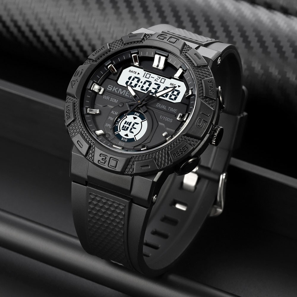 Men Digital Stopwatch Alarm Sport Watch Daily Water Resistant Rubber Wristwatch