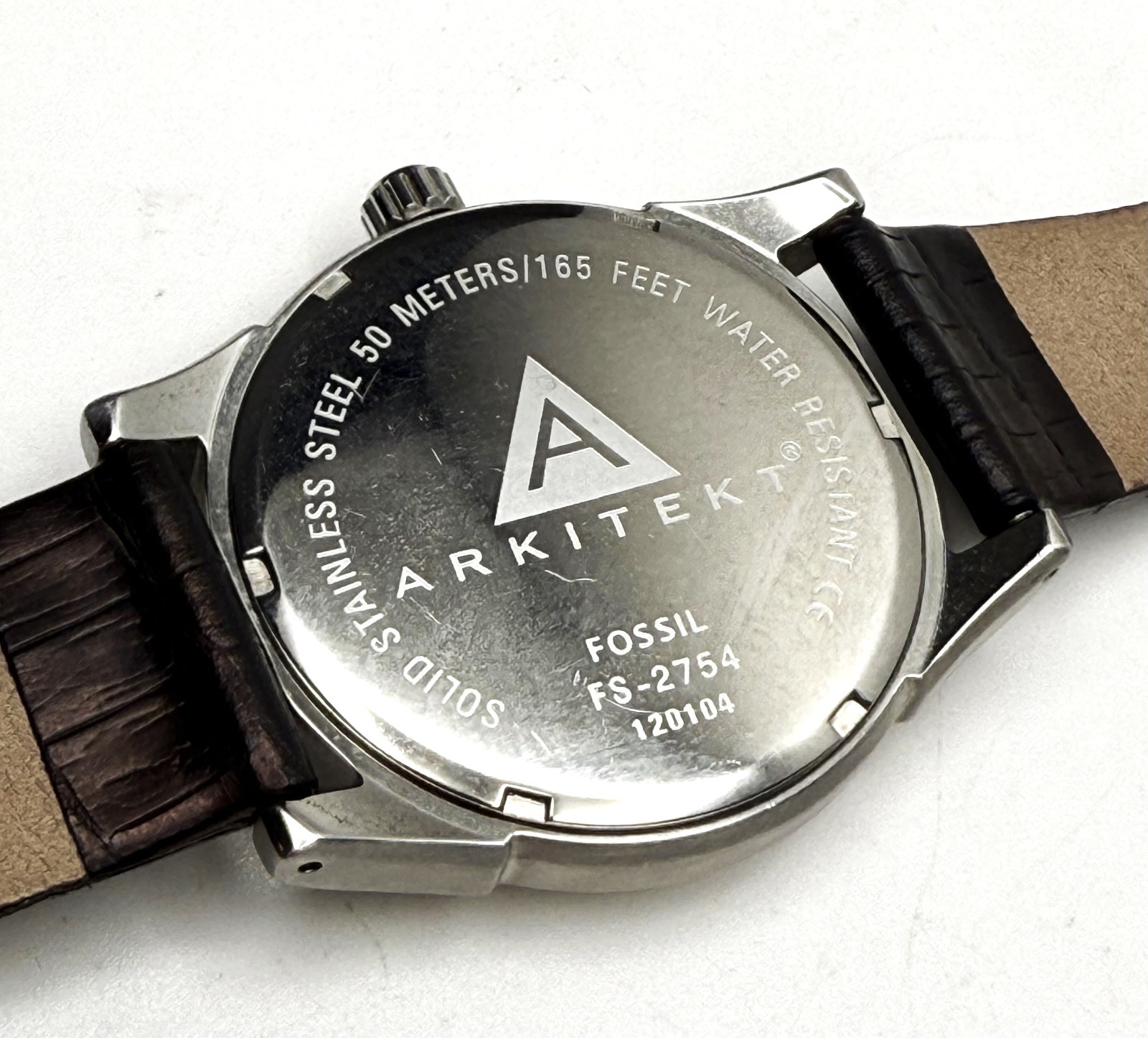 FOSSIL ARKITEKT FS2754 SILVER STEEL & DIAL DATE BROWN LEATHER BAND UNISEX WATCH