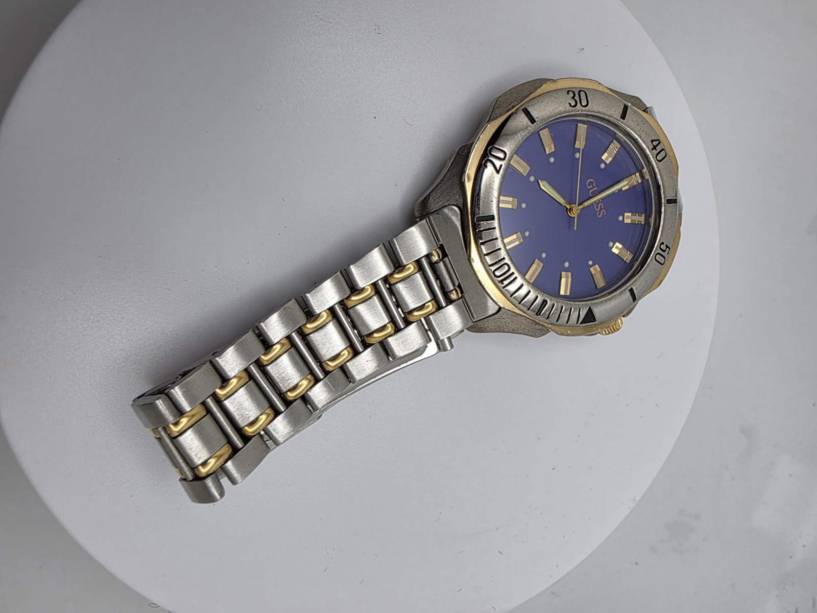Vintage Guess Men’s two tone, blue dial quartz watch