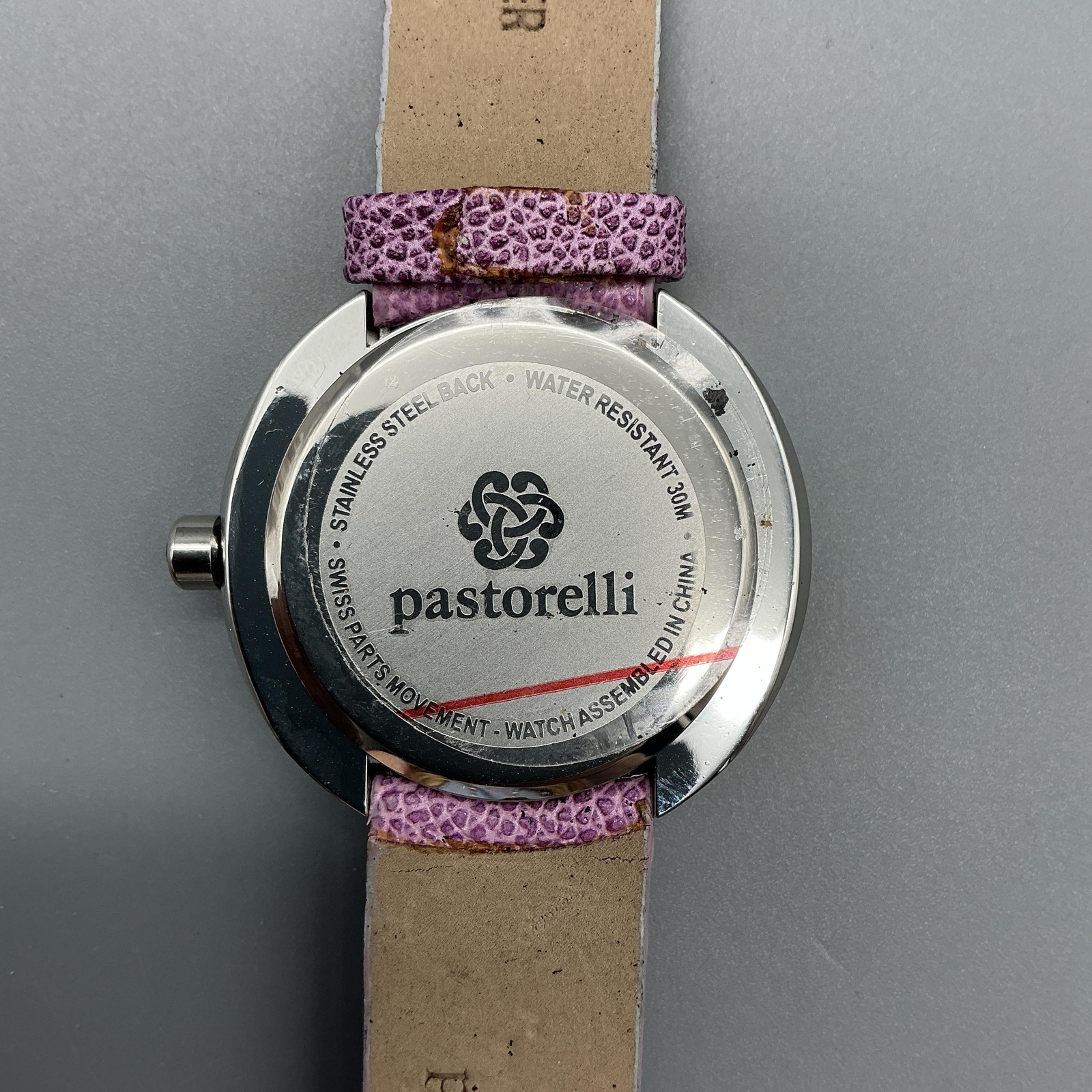 Pastorelli Womens Watch 38mm Purple Dial Pink Leather Strap 30M New Battery