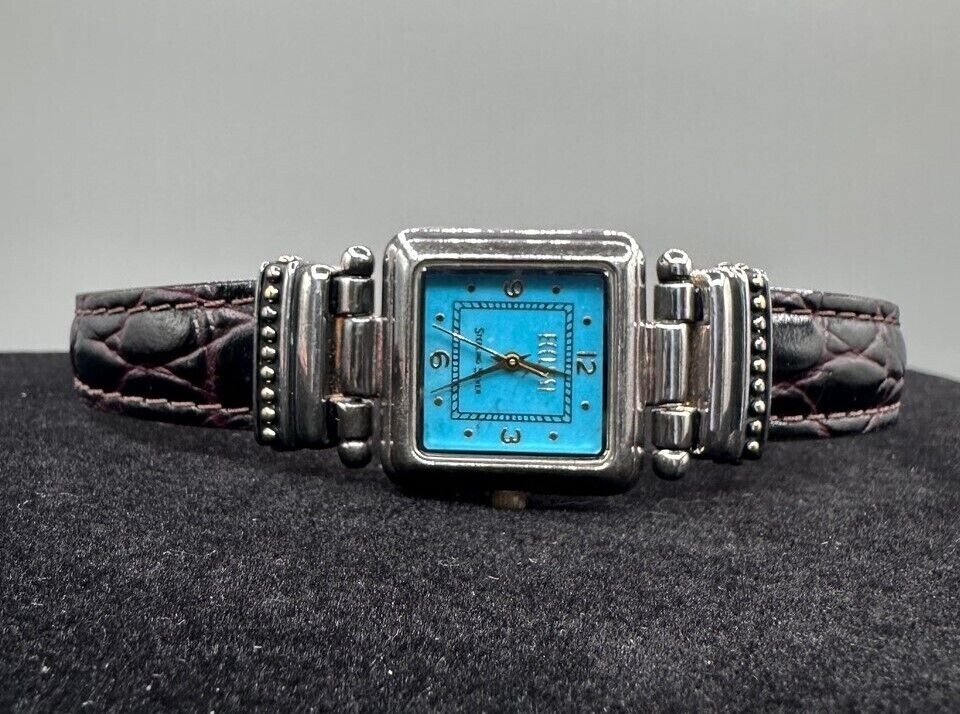 Ecclissi Sterling Silver Watch Brown Alligator Leather Band 22490 Blue Face
