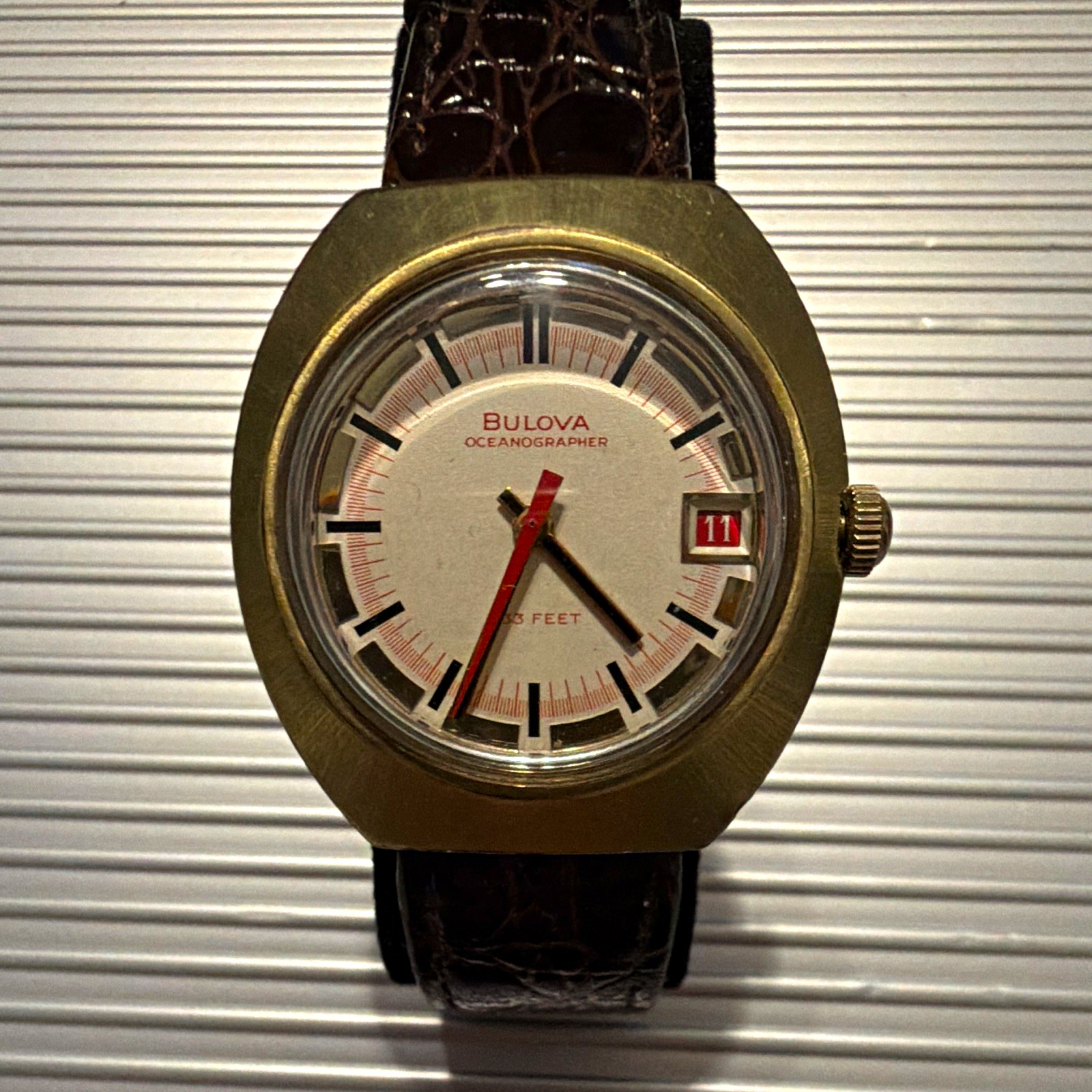 1971 Bulova Oceanographer 35mm Gold Cushion Case Quickset Date Feature